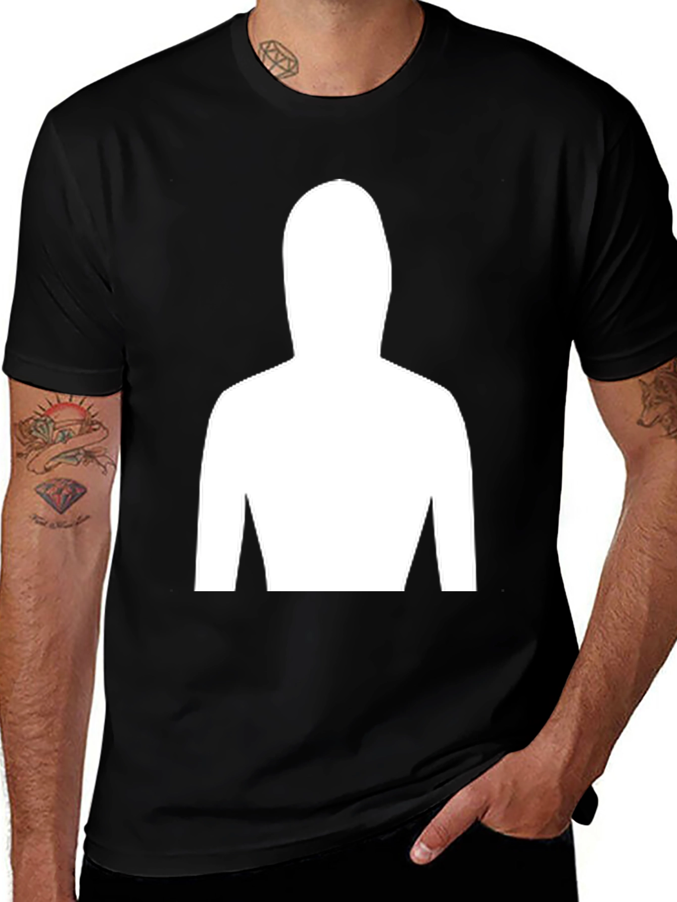 Mystery Figure Tee - Black Cotton Crew Neck T-Shirt