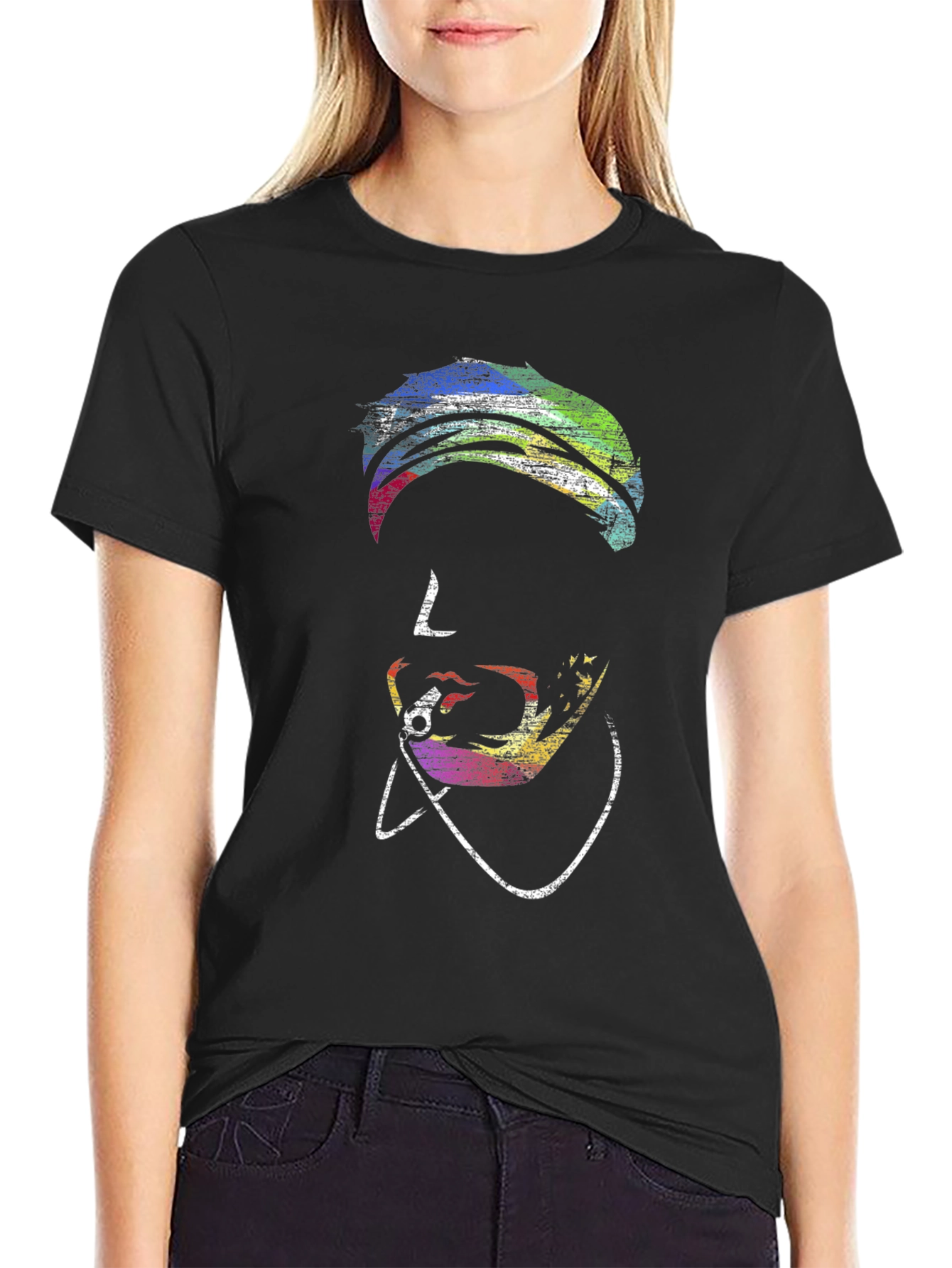 Vibrant Pop Art Face Black T-Shirt