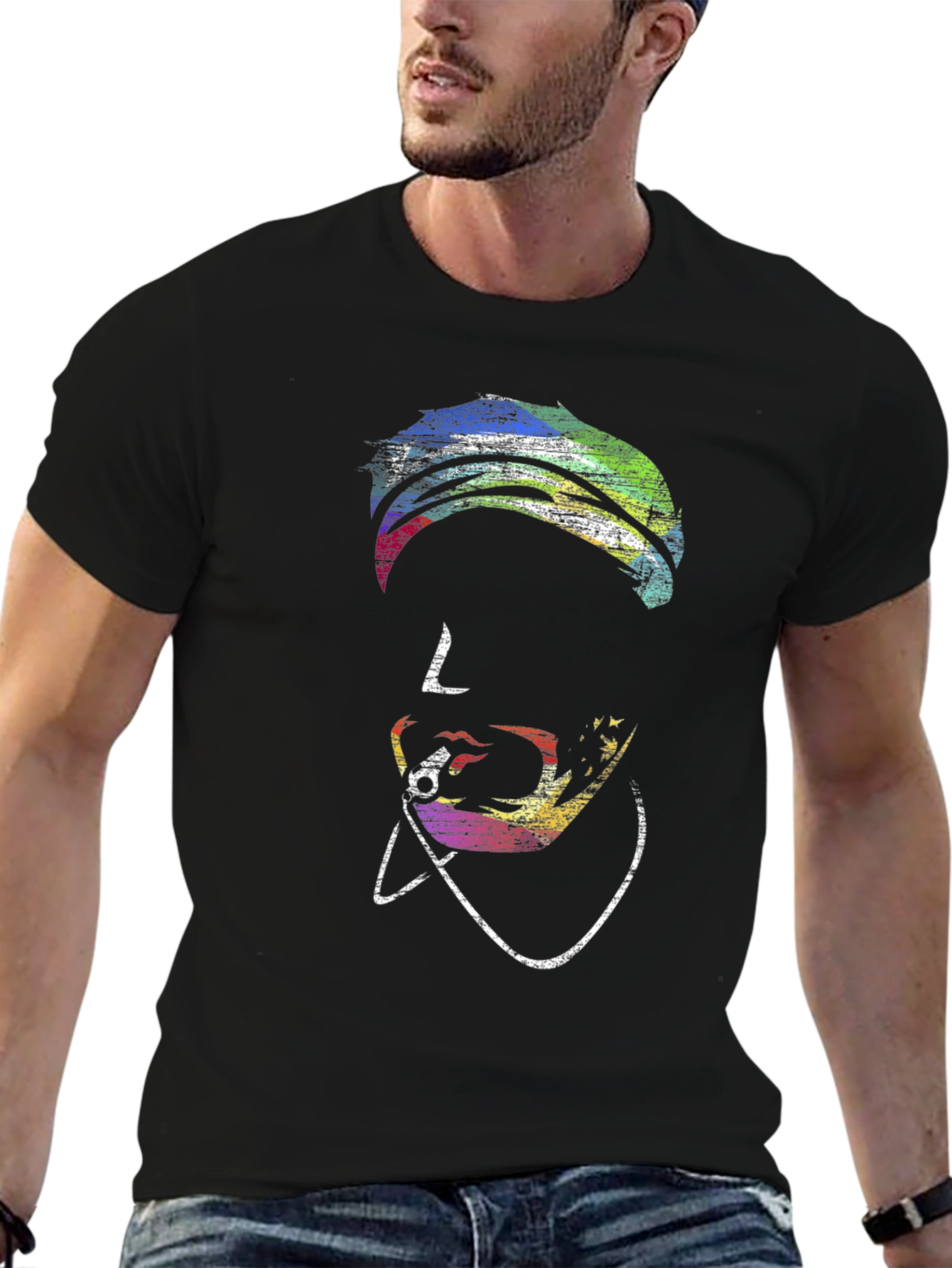 Vibrant Pop Art Face Black T-Shirt