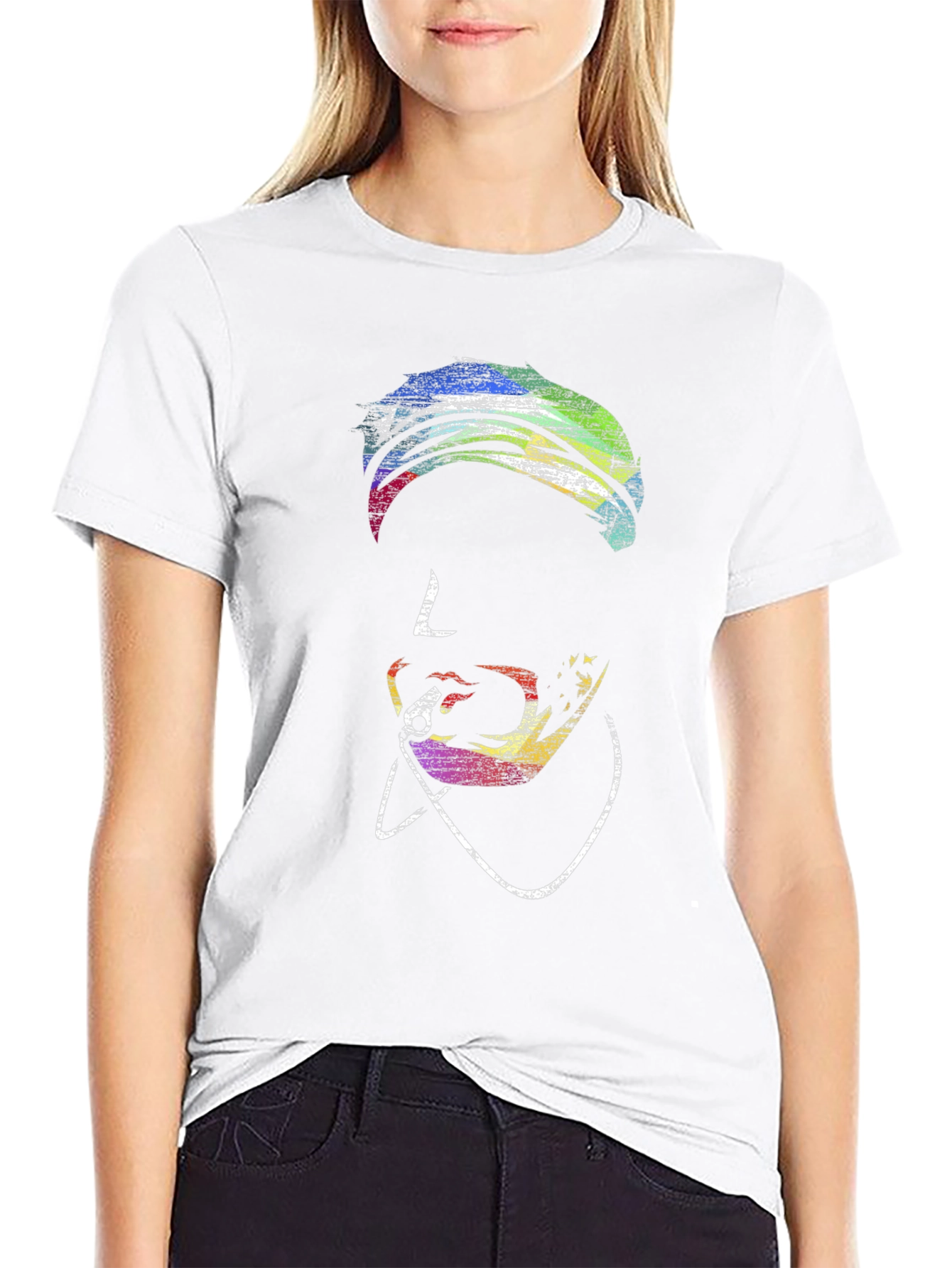Vibrant Pop Art Face Black T-Shirt