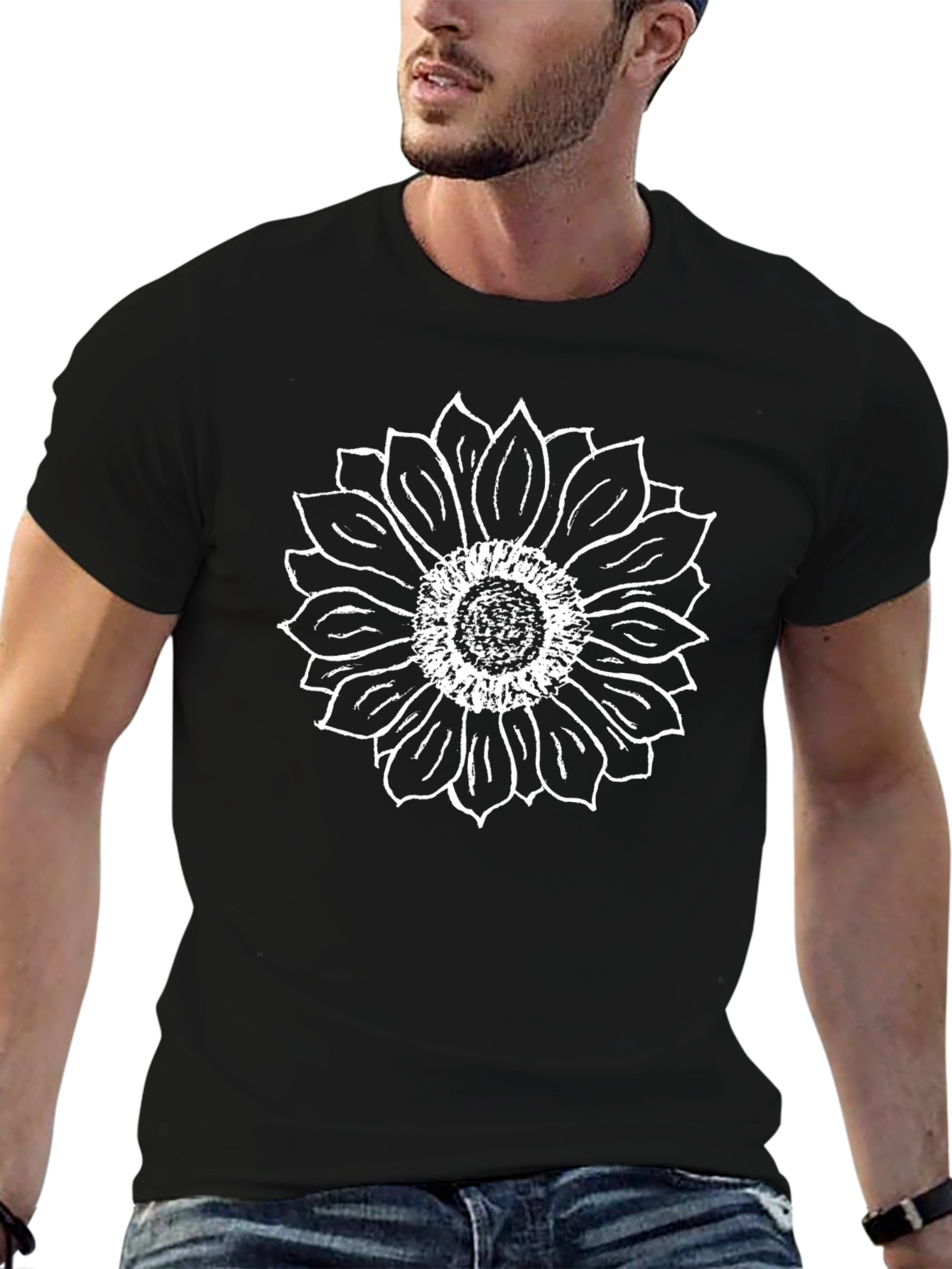 Sunflower Graphic Tee - Black Cotton T-Shirt