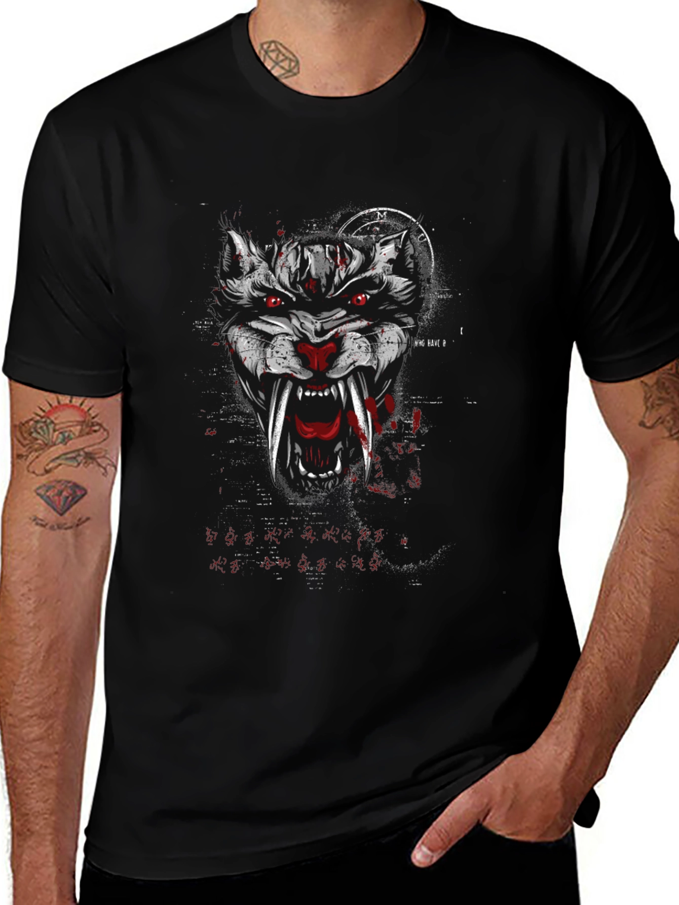 Mens Graphic Wolf Tee - Black