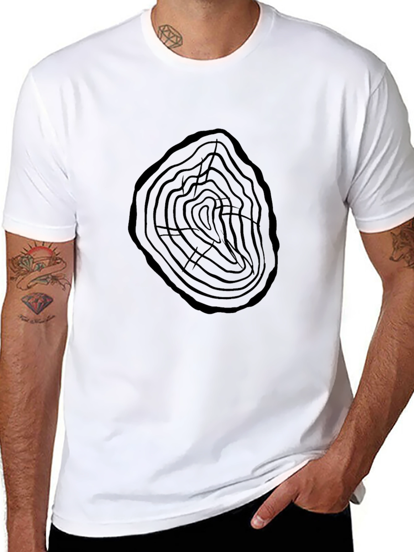 Tree Ring Graphic Tee - Black Cotton Casual Shirt