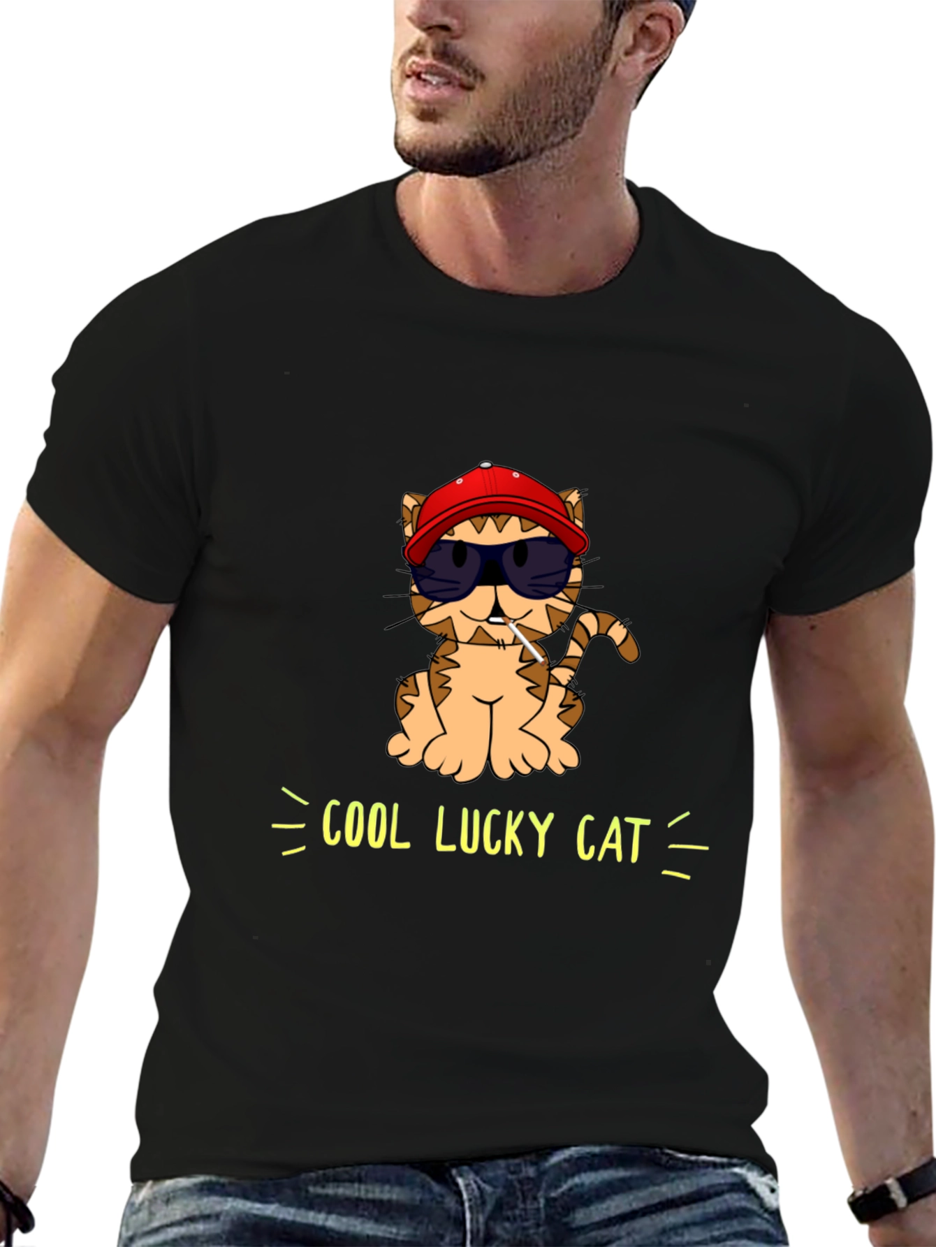Cool Lucky Cat Graphic T-Shirt