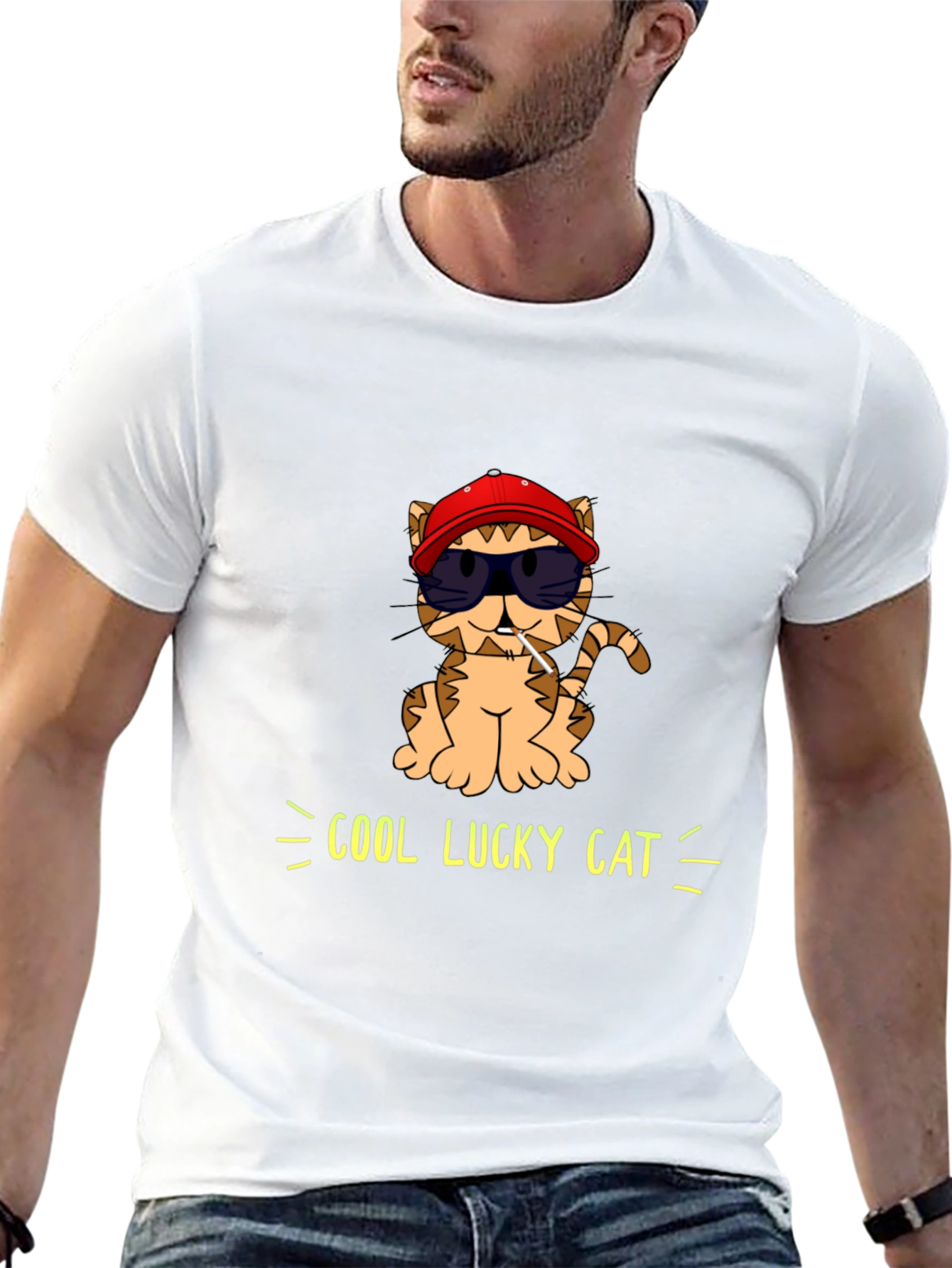 Cool Lucky Cat Graphic T-Shirt