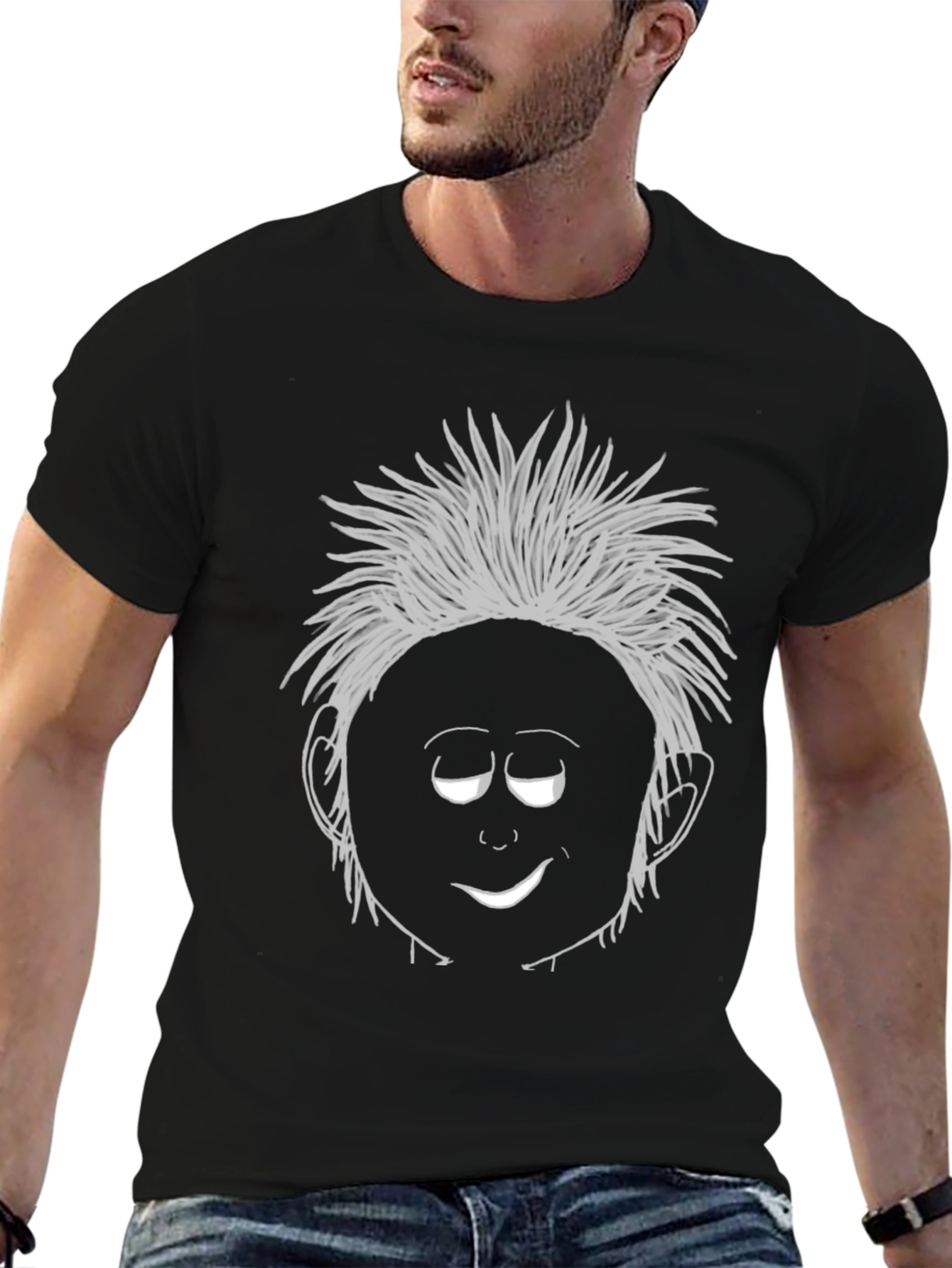 Funny Cartoon Face Graphic T-Shirt - Mens Black Tee