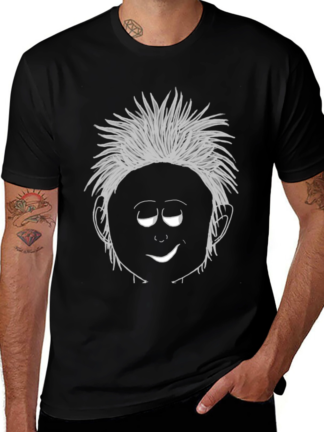 Funny Cartoon Face Graphic T-Shirt - Mens Black Tee