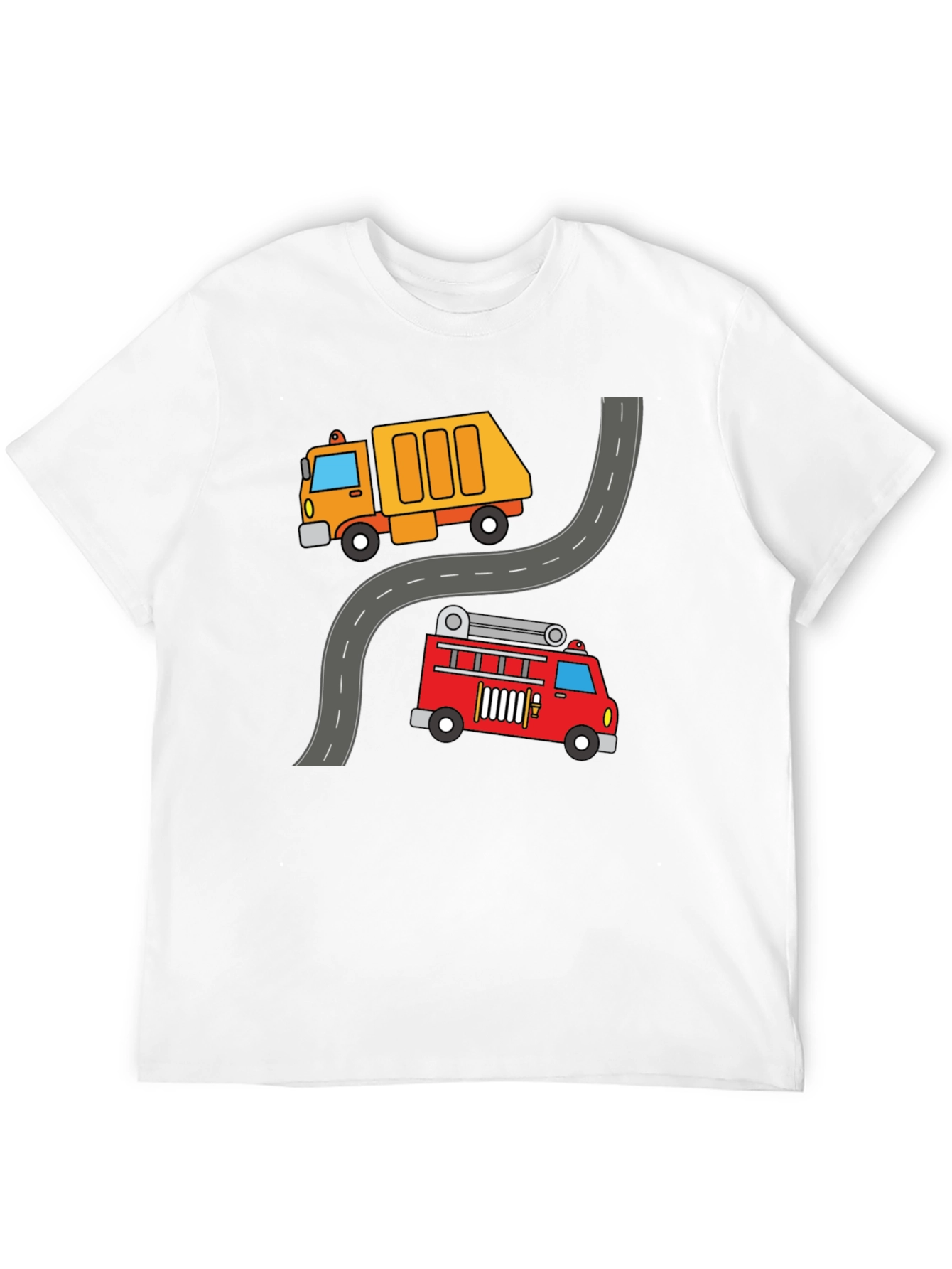 Cartoon Truck & Fire Engine Black T-Shirt