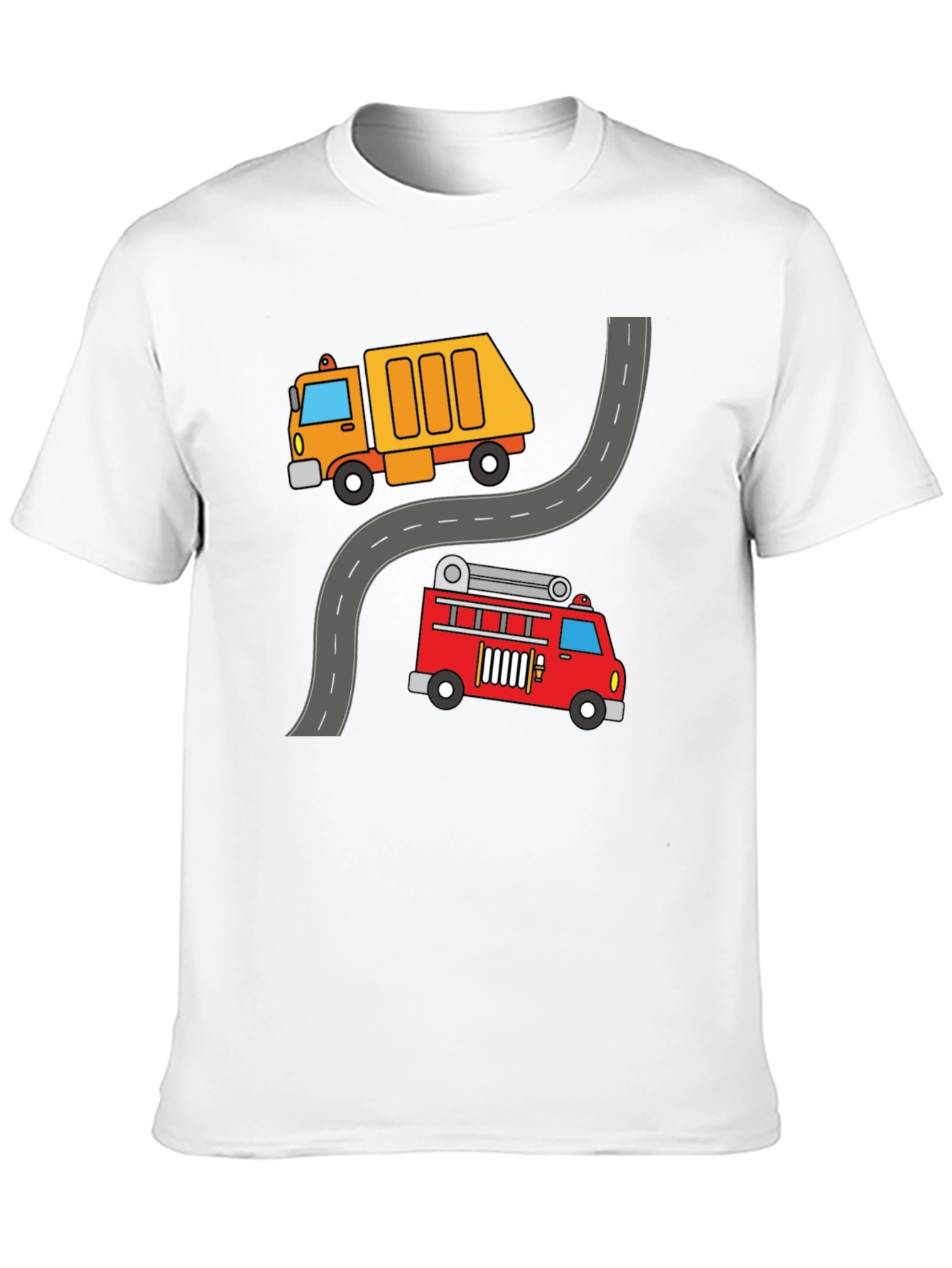 Cartoon Truck & Fire Engine Black T-Shirt