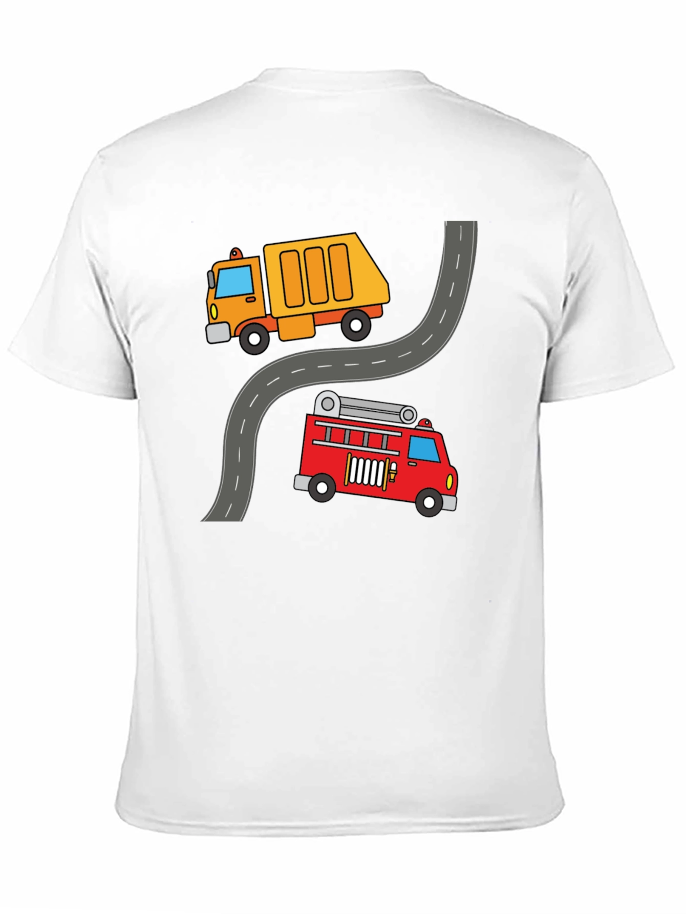 Cartoon Truck & Fire Engine Black T-Shirt