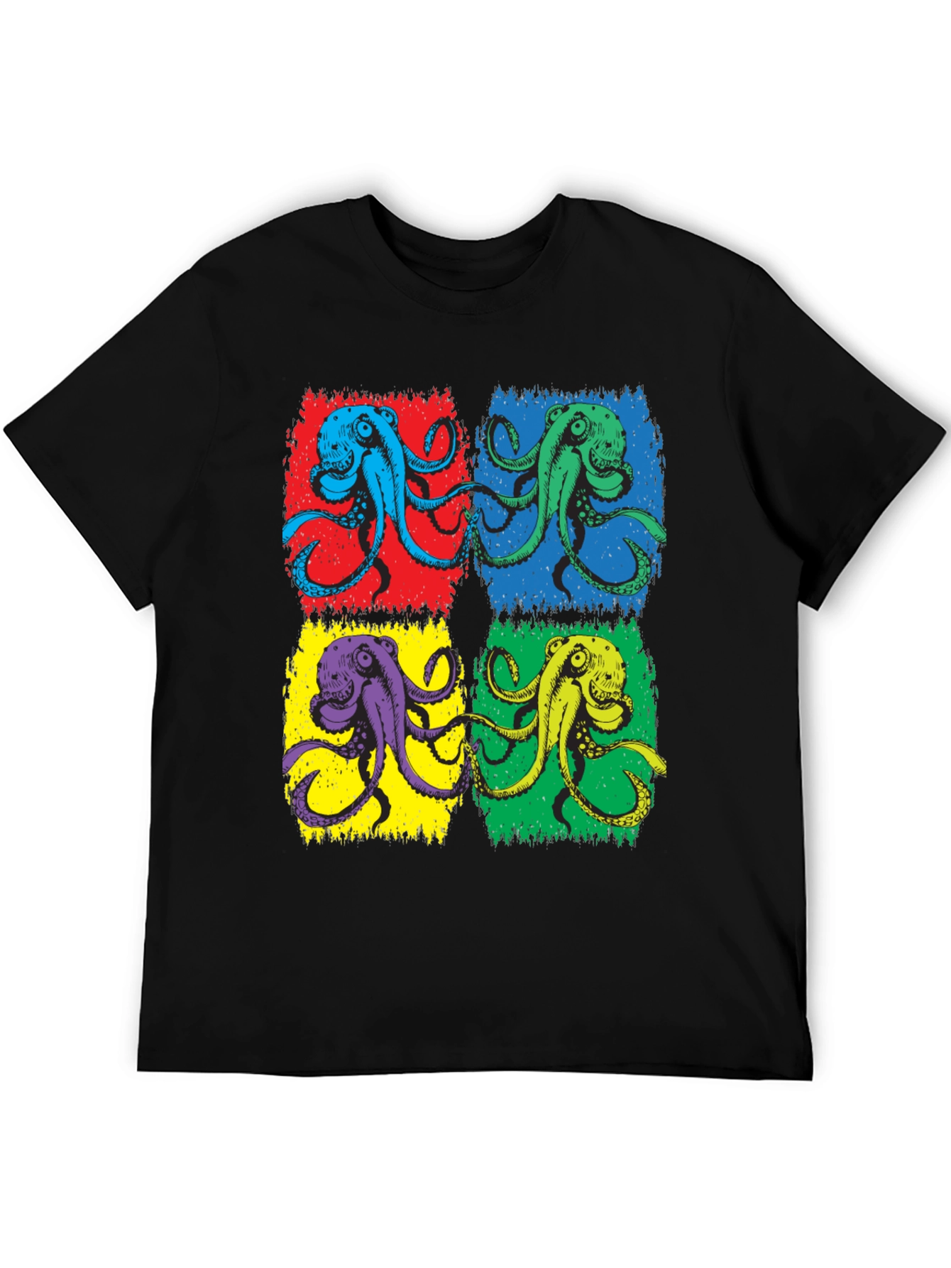 Pop Art Octopus Graphic Tee - Black Cotton Blend