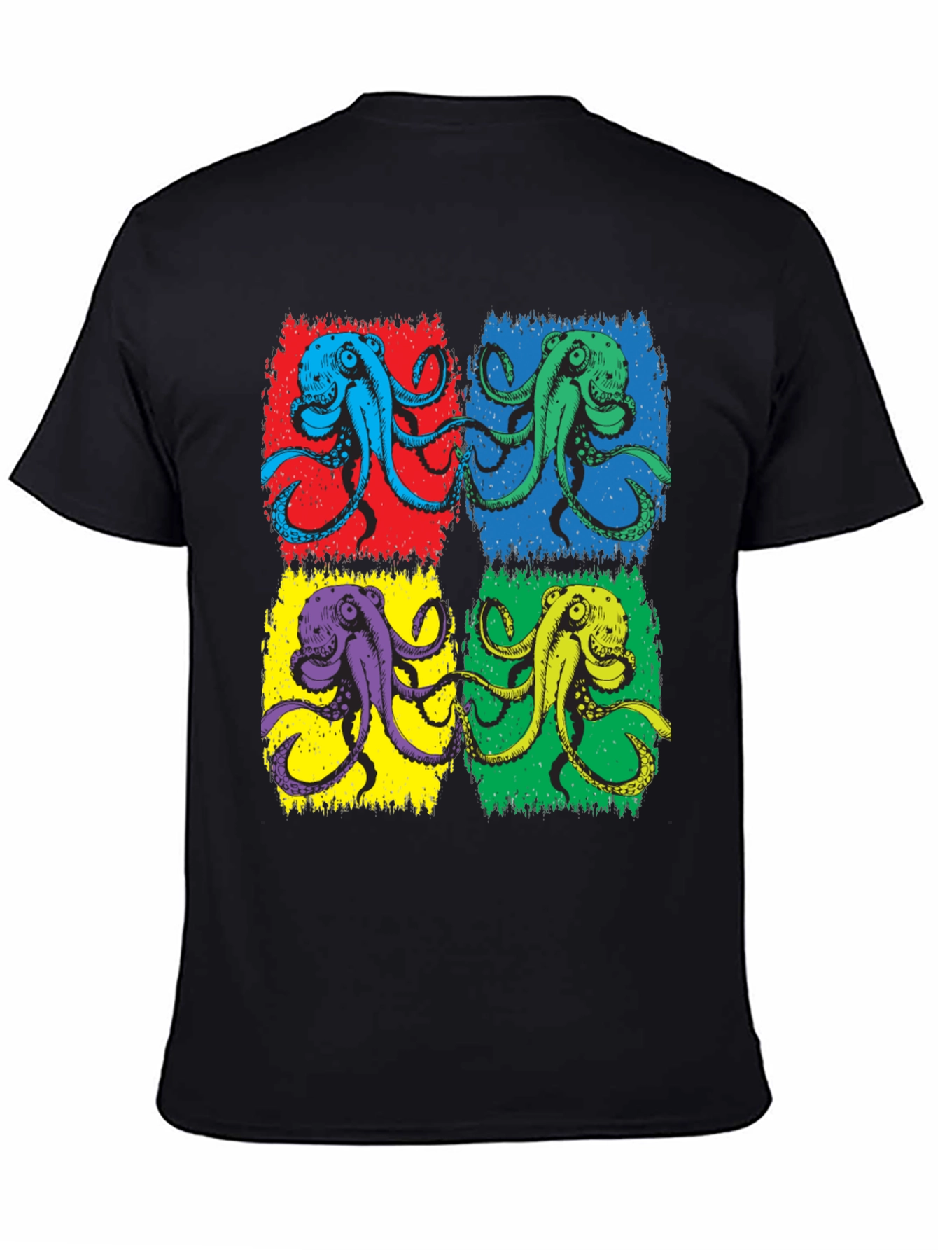 Pop Art Octopus Graphic Tee - Black Cotton Blend
