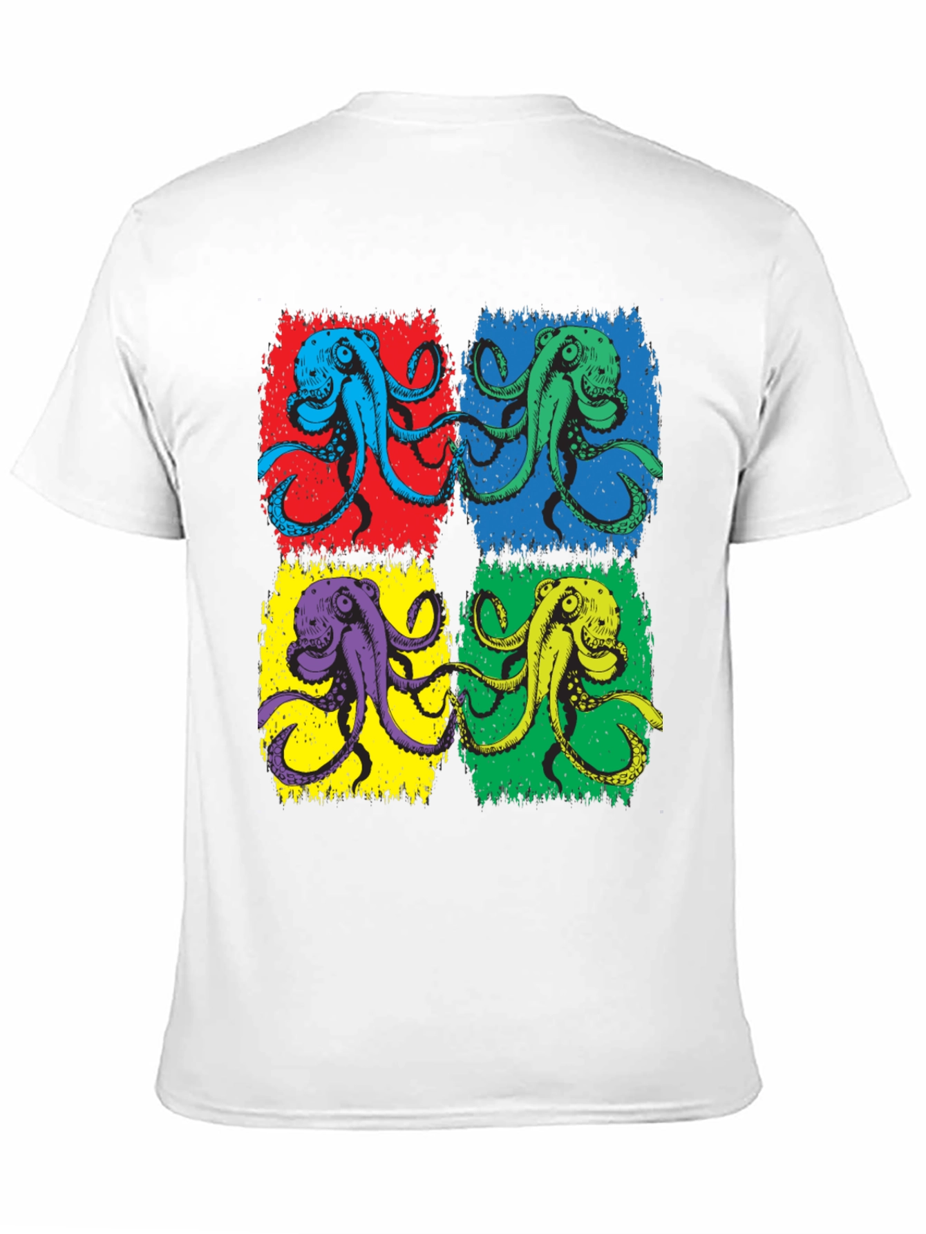 Pop Art Octopus Graphic Tee - Black Cotton Blend