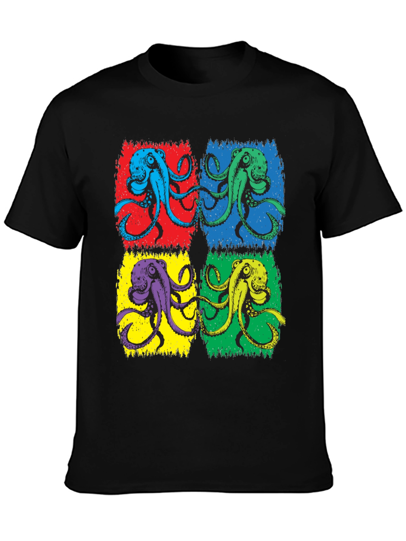 Pop Art Octopus Graphic Tee - Black Cotton Blend
