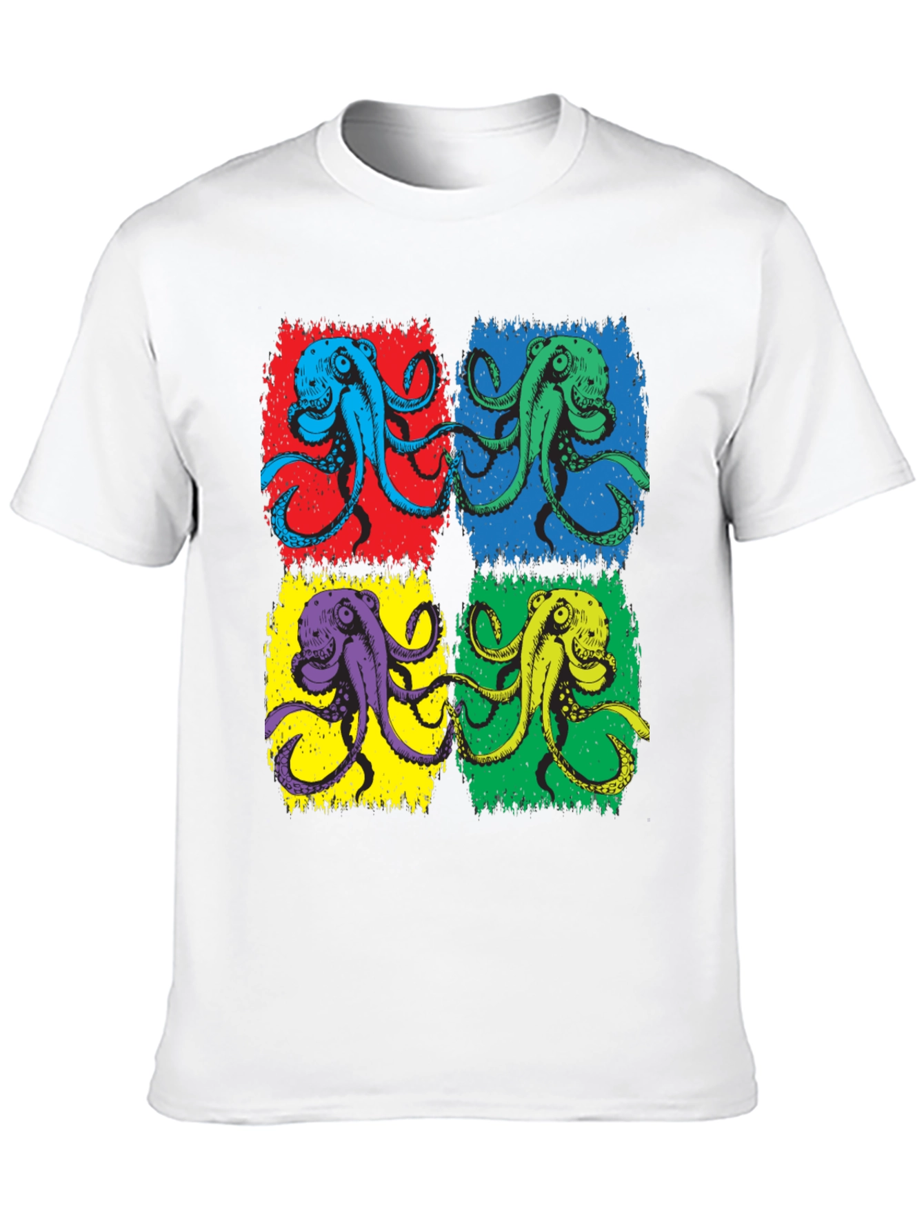 Pop Art Octopus Graphic Tee - Black Cotton Blend