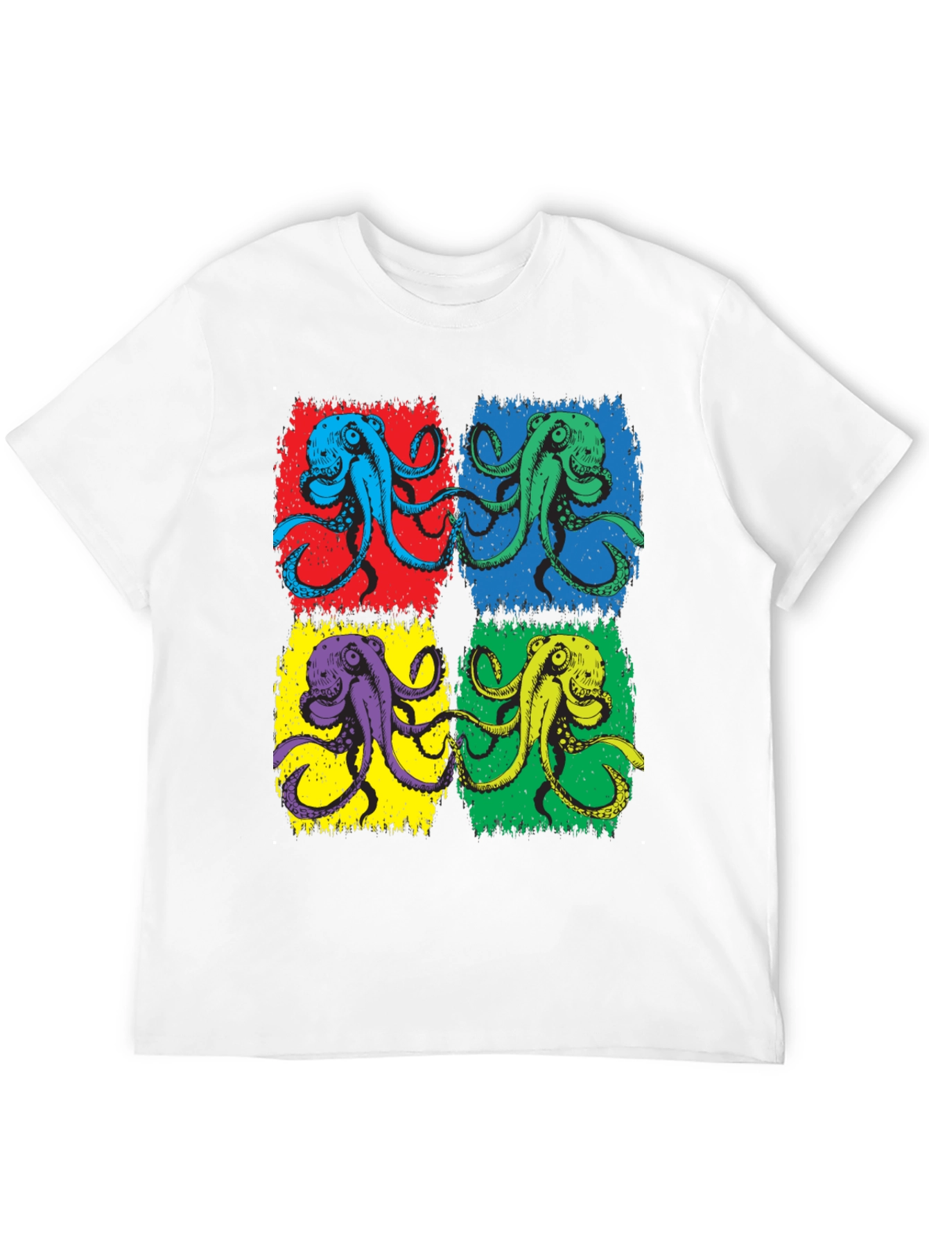 Pop Art Octopus Graphic Tee - Black Cotton Blend