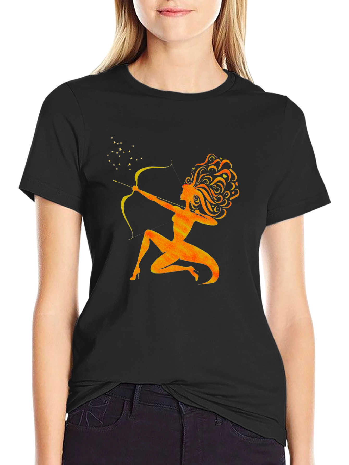 Sagittarius Woman Graphic Tee - Black Cotton Shirt