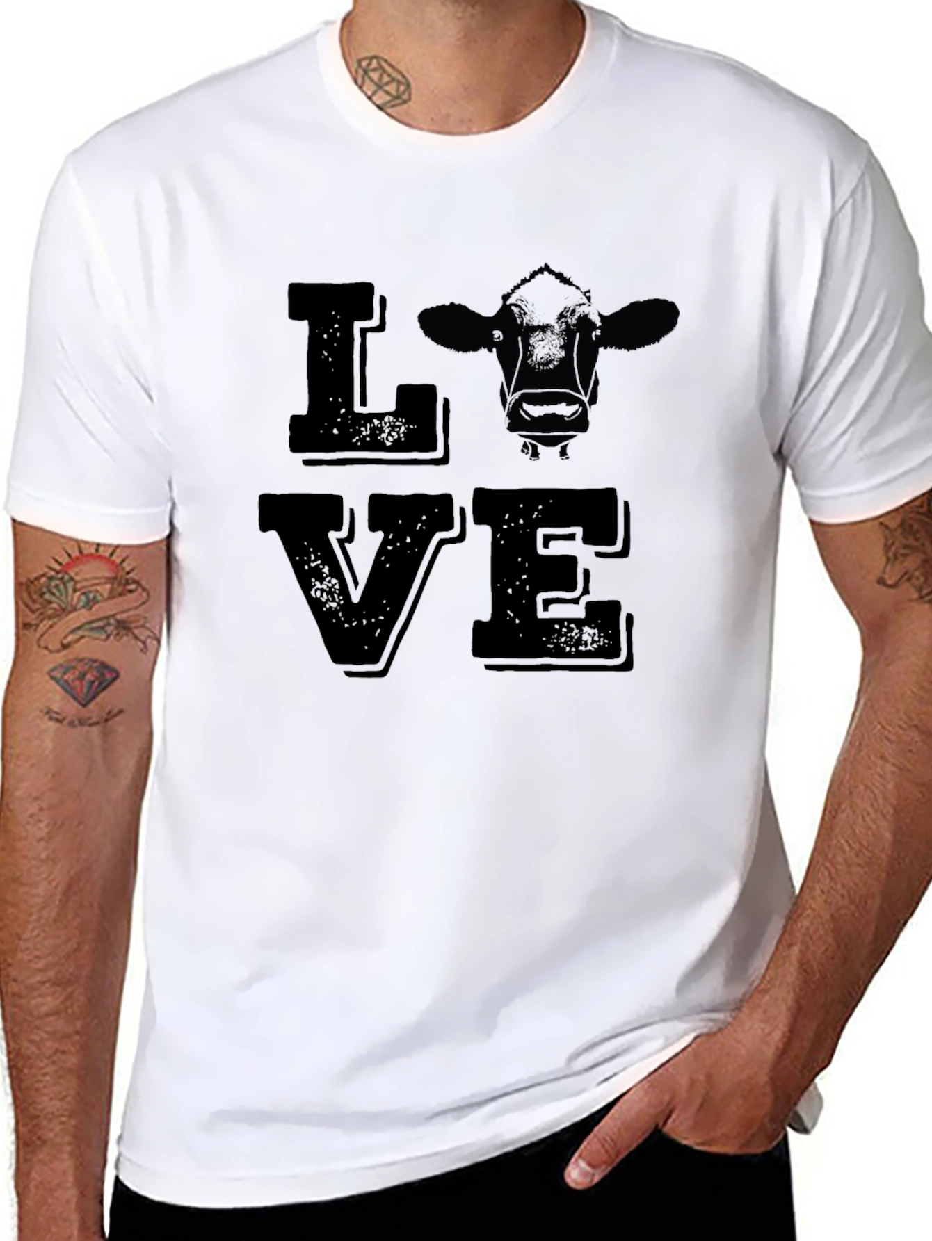 Love Cow Graphic Print Tee - Black Cotton T-Shirt