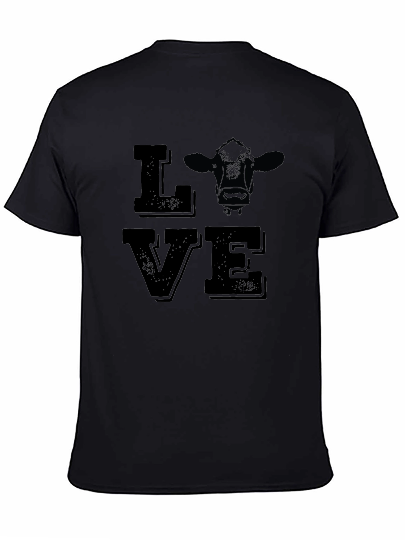 Love Cow Graphic Print Tee - Black Cotton T-Shirt
