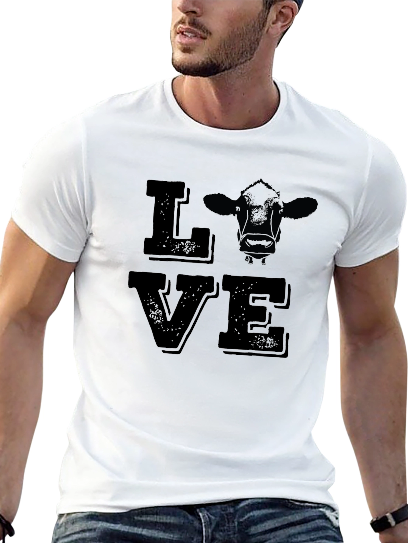 Love Cow Graphic Print Tee - Black Cotton T-Shirt