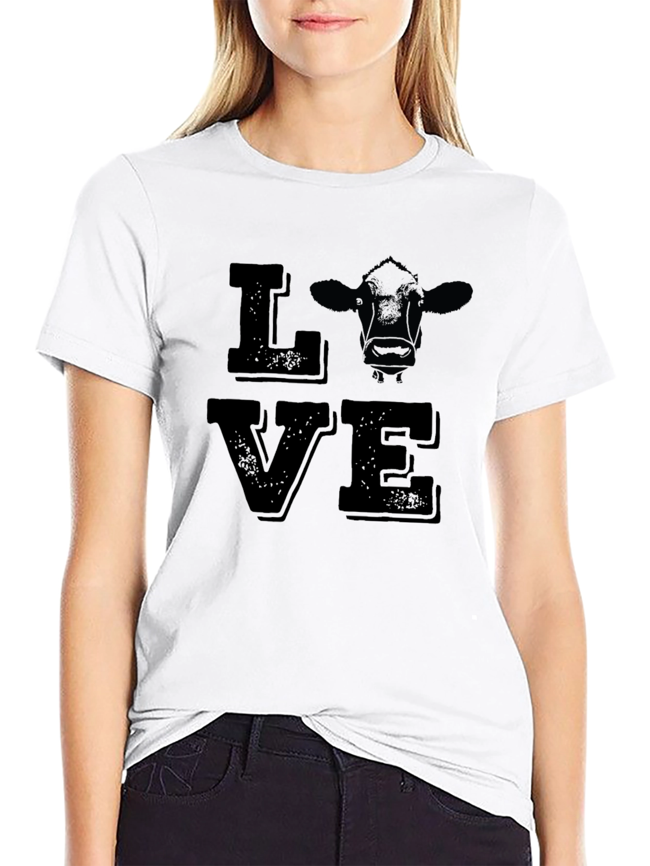 Love Cow Graphic Print Tee - Black Cotton T-Shirt