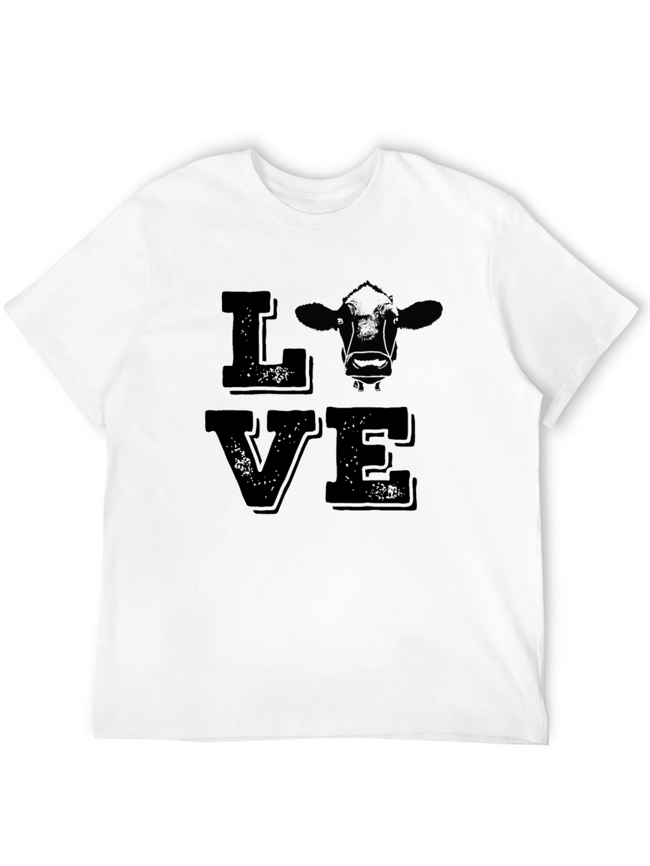 Love Cow Graphic Print Tee - Black Cotton T-Shirt