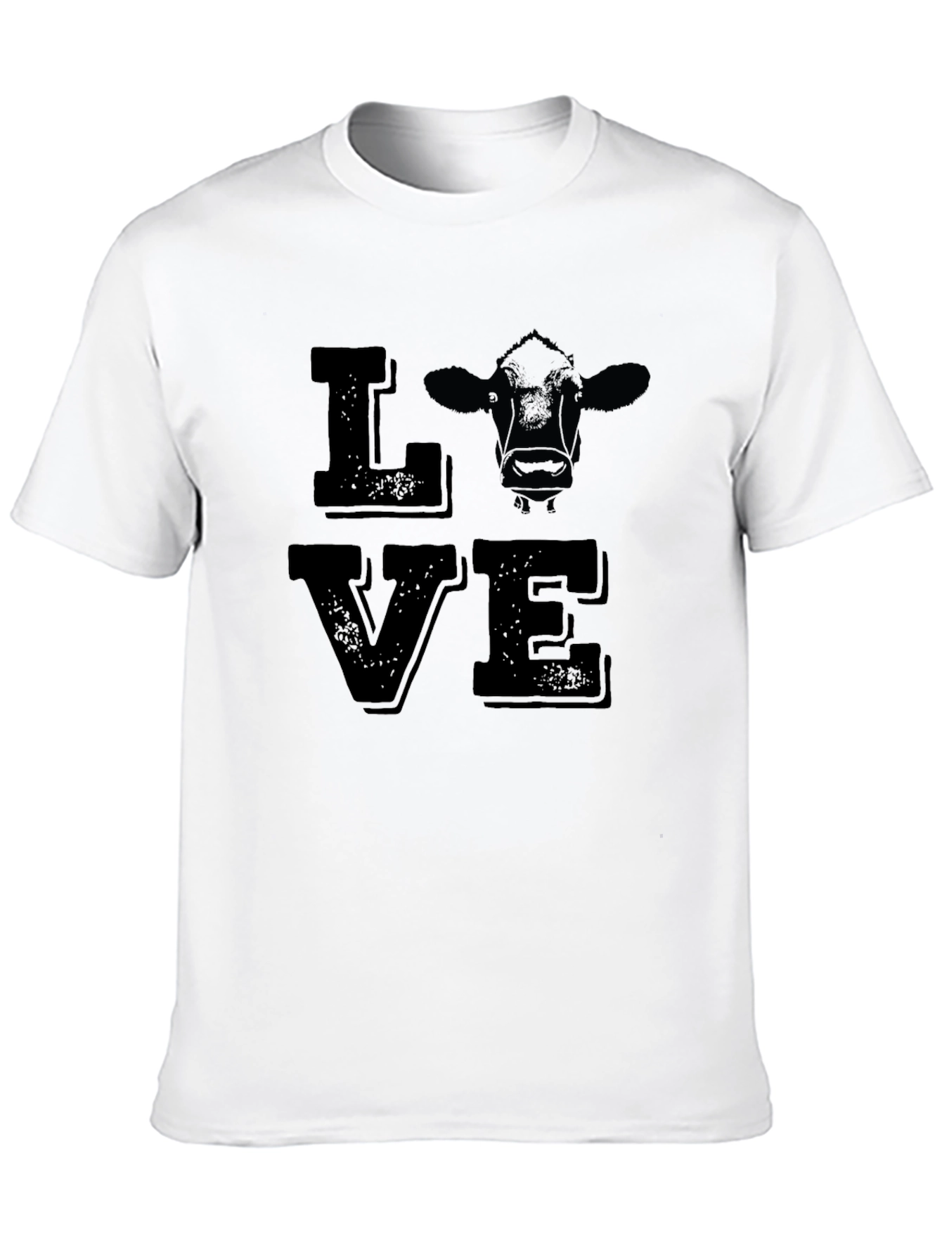 Love Cow Graphic Print Tee - Black Cotton T-Shirt
