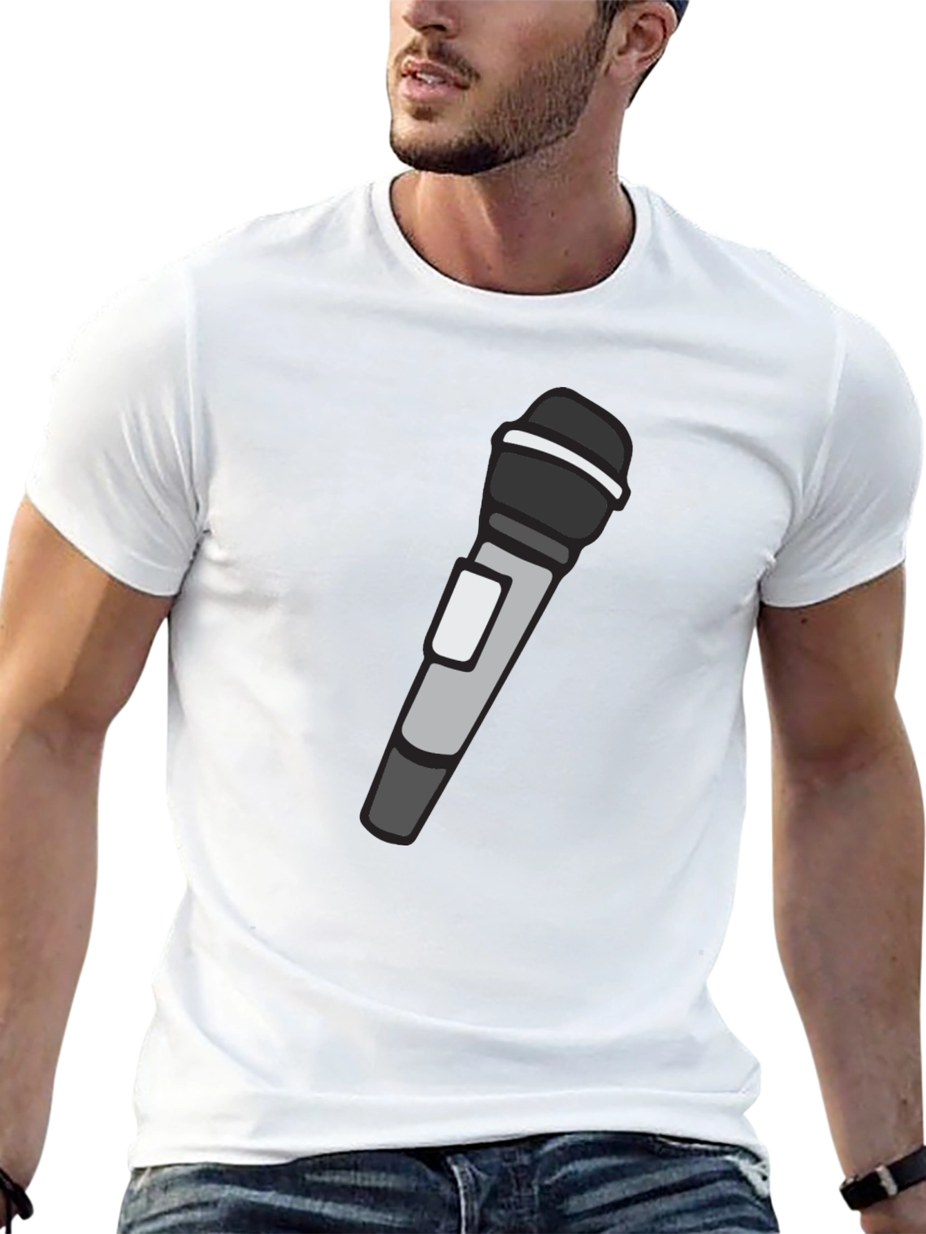 Microphone Graphic T-Shirt - Black Crew Neck Tee