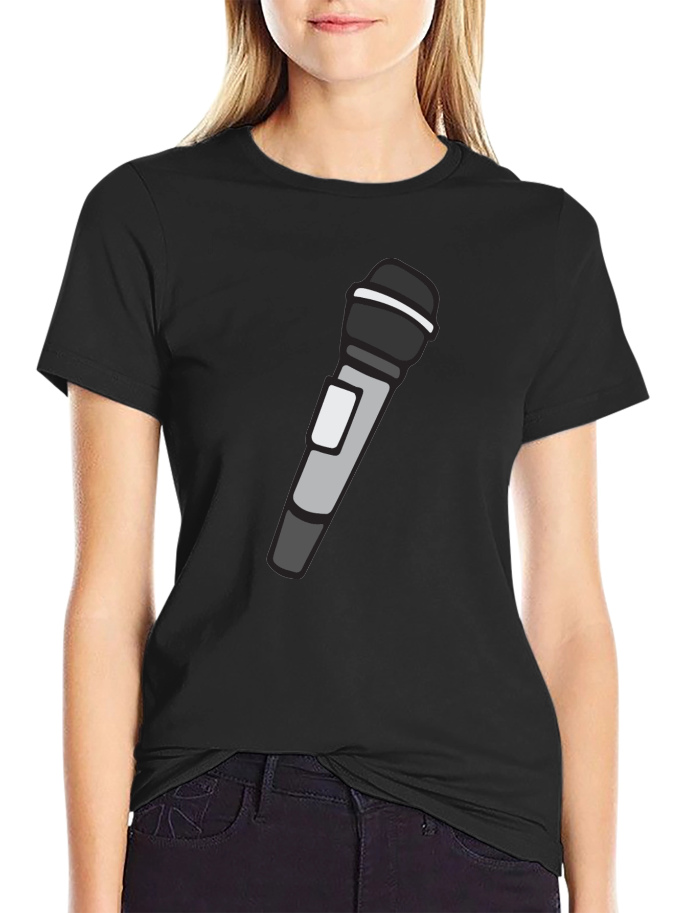 Microphone Graphic T-Shirt - Black Crew Neck Tee