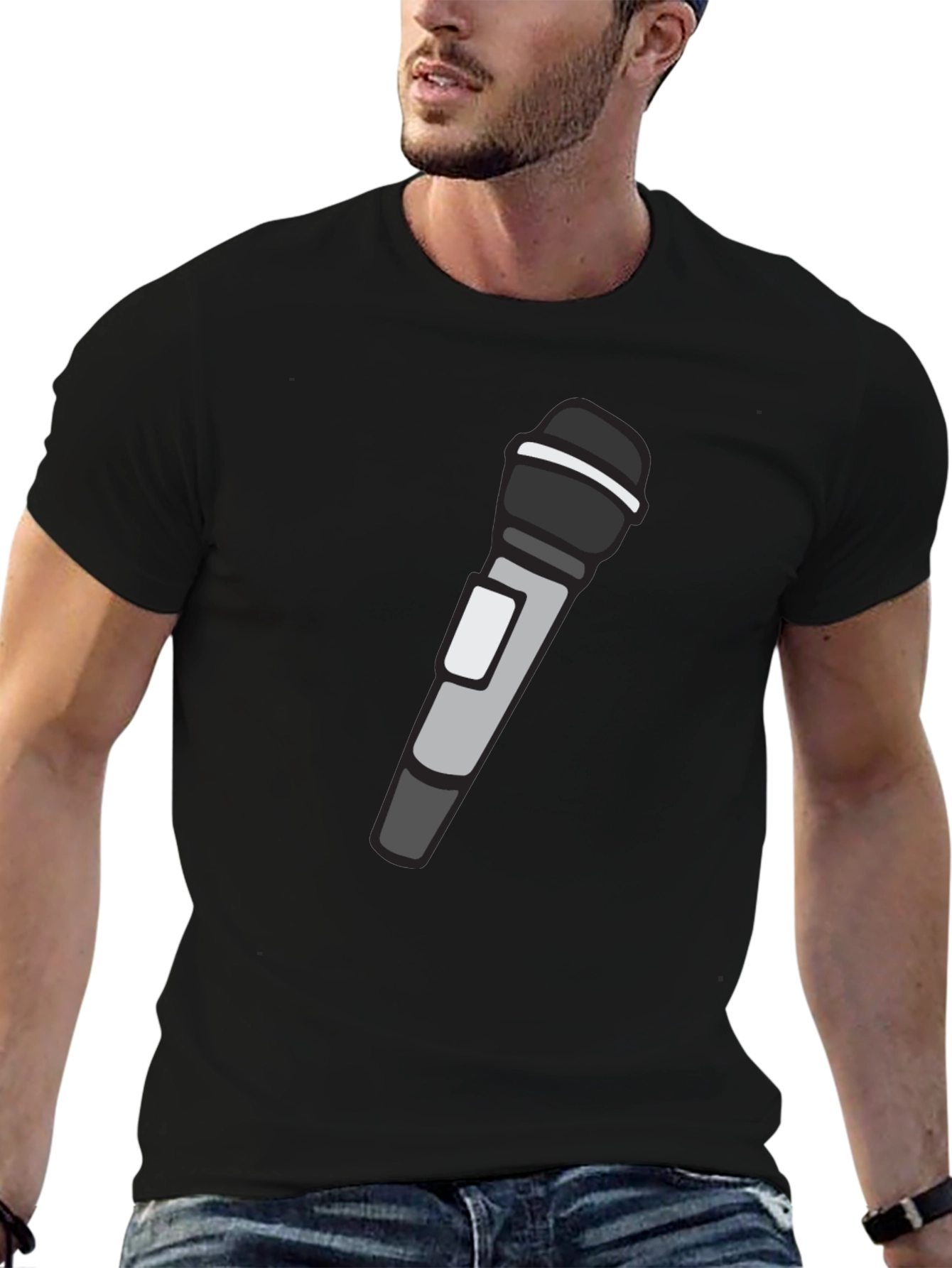 Microphone Graphic T-Shirt - Black Crew Neck Tee