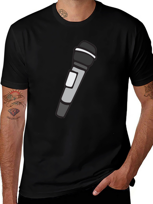 Microphone Graphic T-Shirt - Black Crew Neck Tee