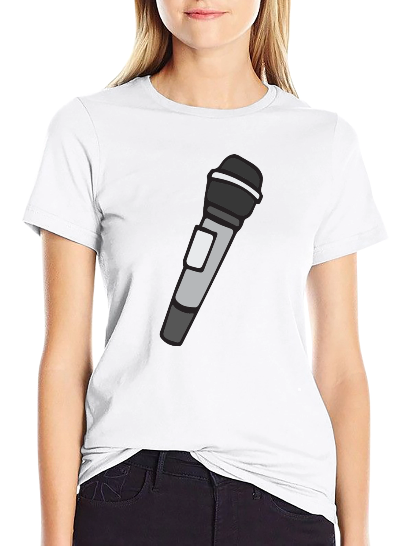 Microphone Graphic T-Shirt - Black Crew Neck Tee