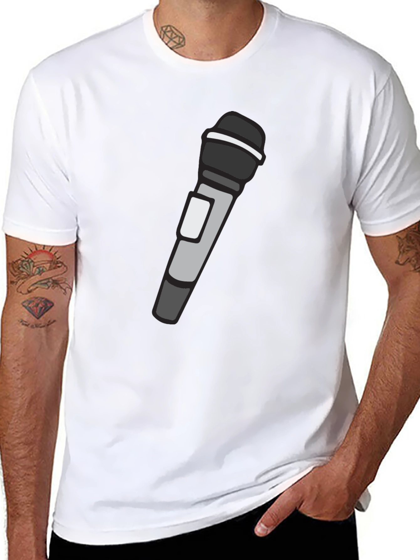 Microphone Graphic T-Shirt - Black Crew Neck Tee