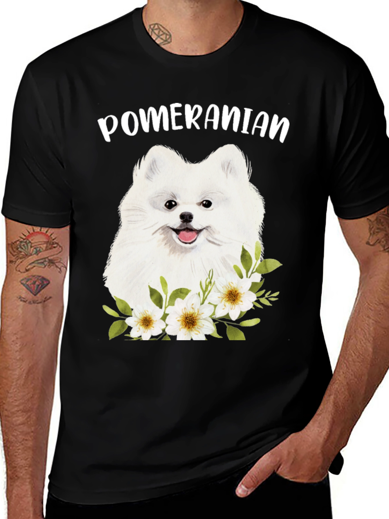 Pomeranian Dog Floral Graphic T-Shirt