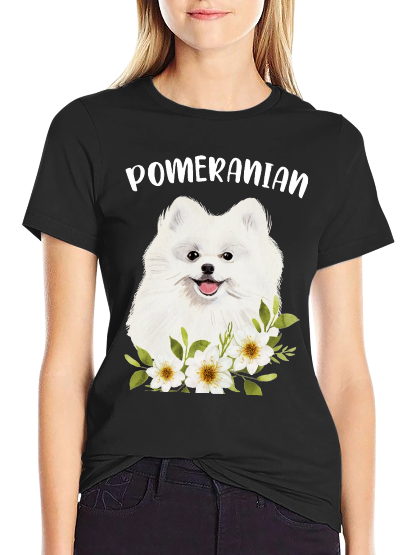 Pomeranian Dog Floral Graphic T-Shirt