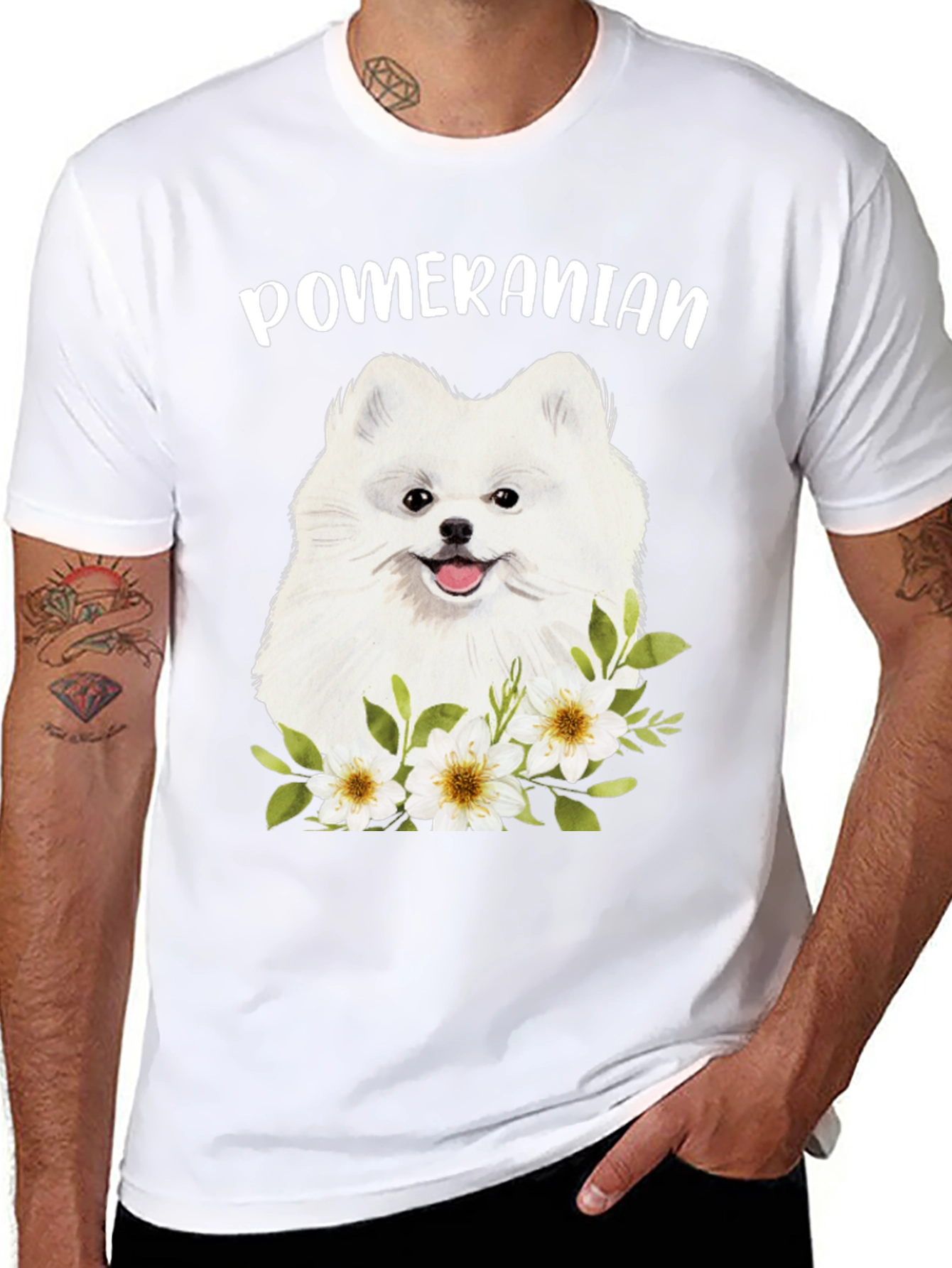 Pomeranian Dog Floral Graphic T-Shirt
