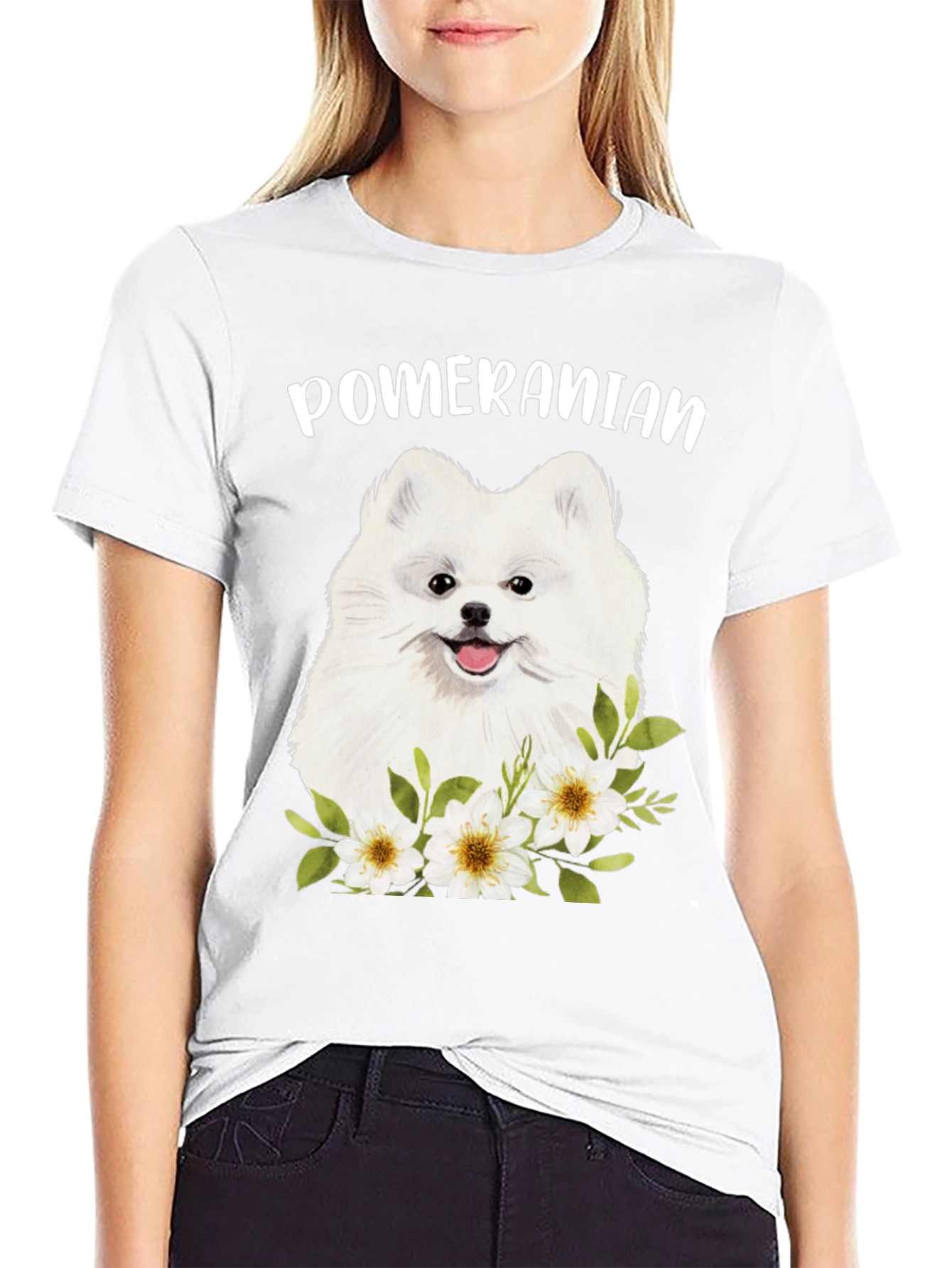 Pomeranian Dog Floral Graphic T-Shirt