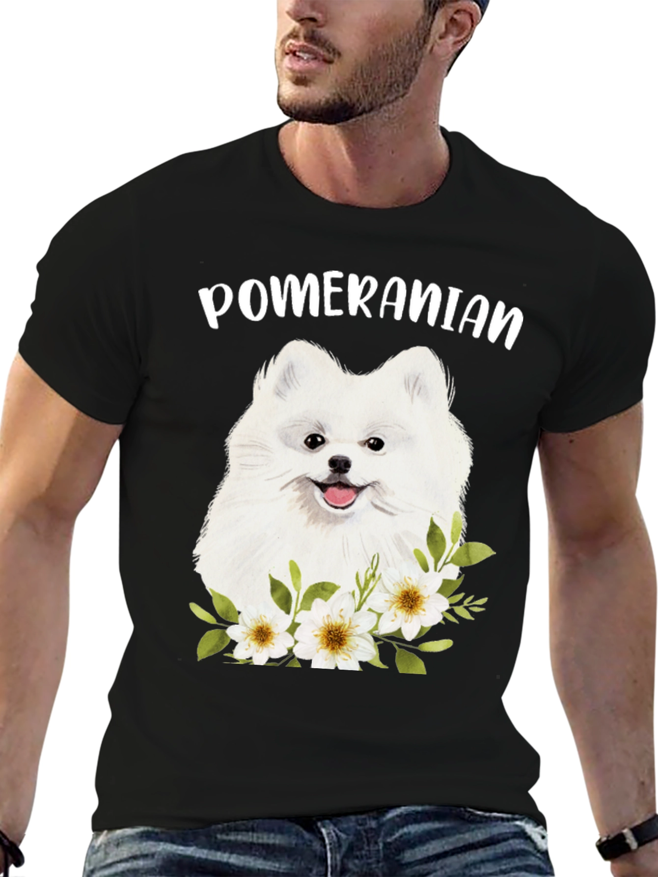 Pomeranian Dog Floral Graphic T-Shirt