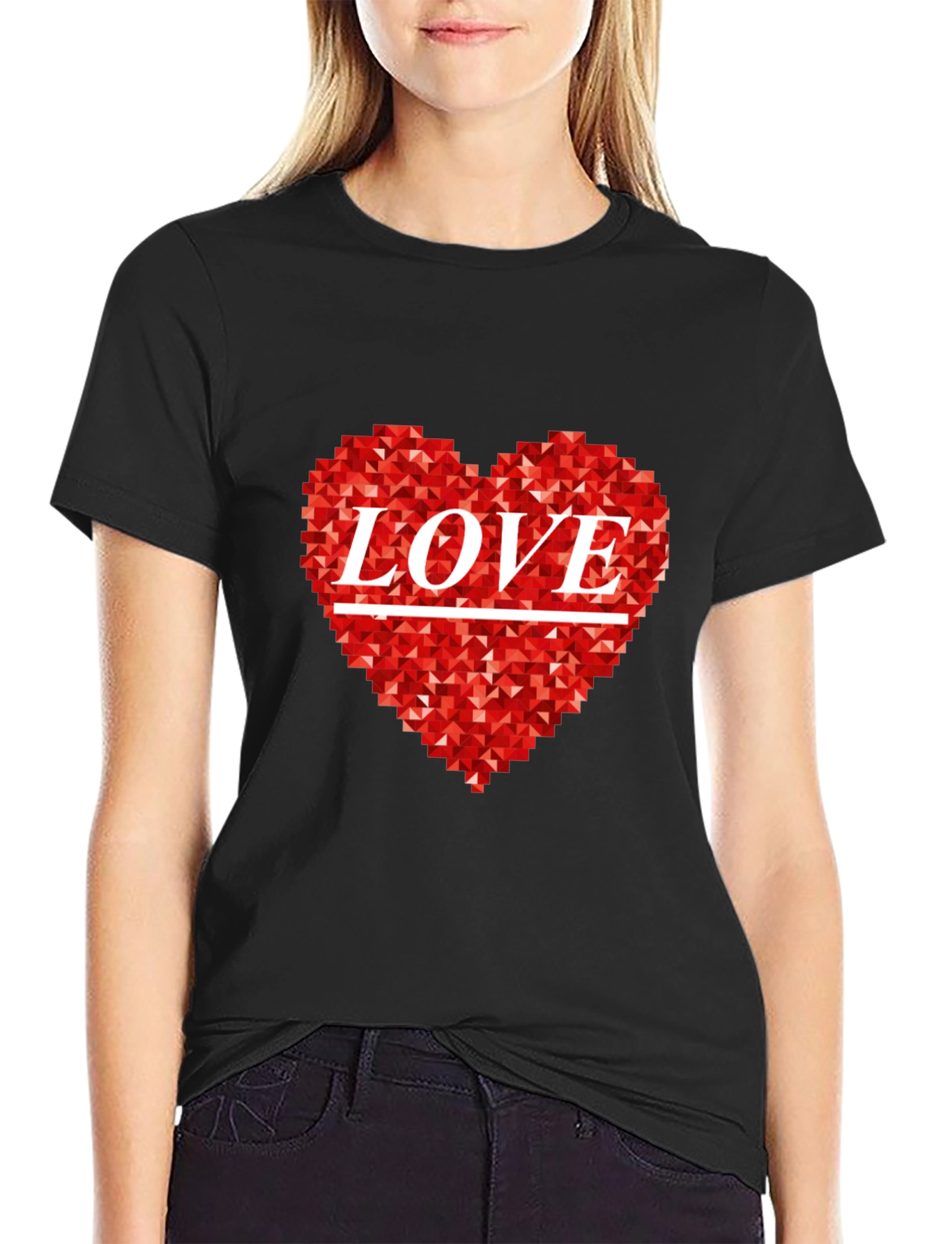 Love Heart Graphic Black T-Shirt