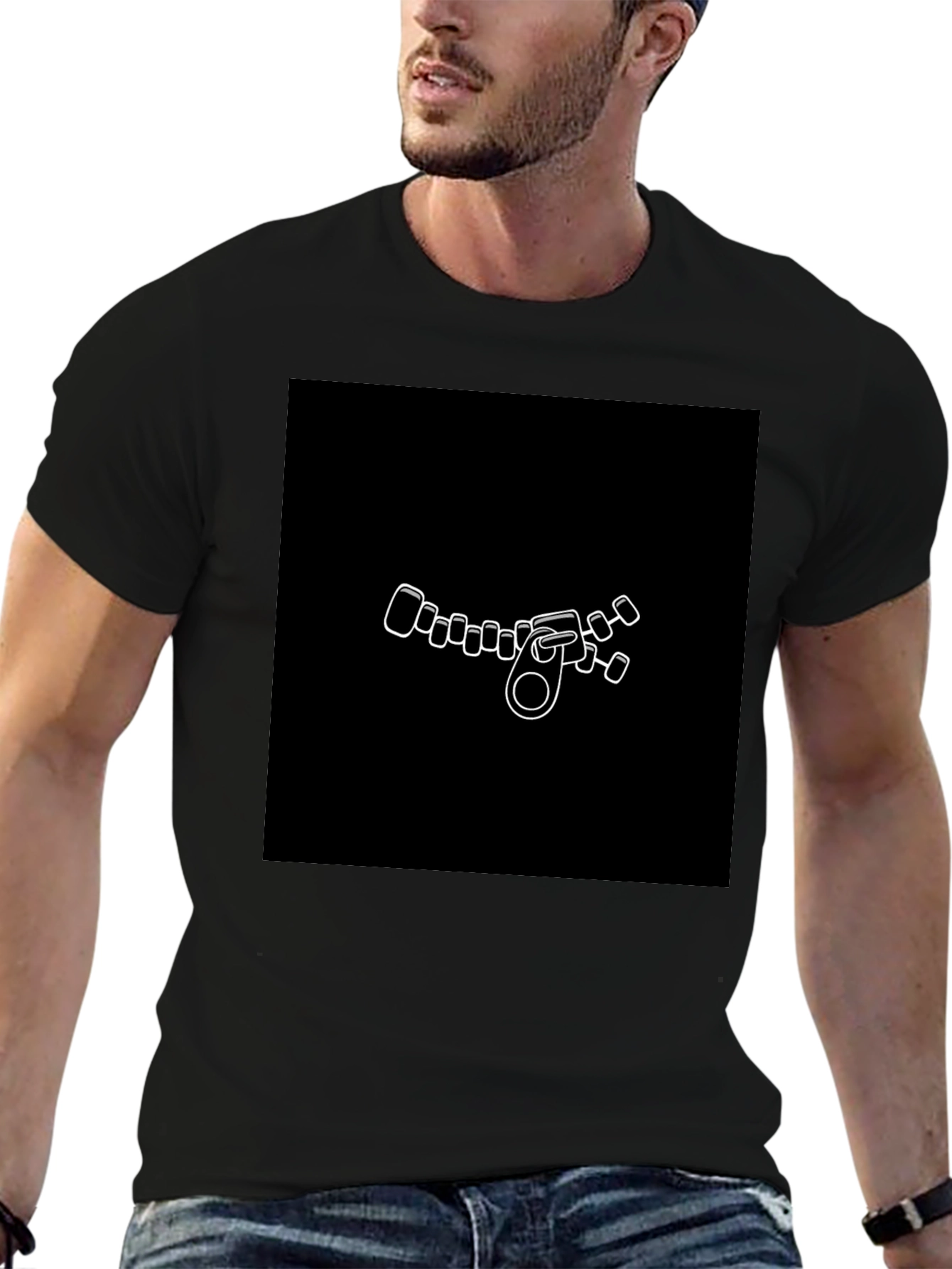 Unique Zipper Graphic Black T-Shirt