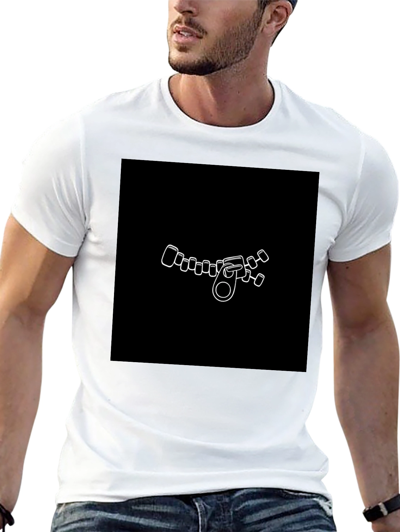 Unique Zipper Graphic Black T-Shirt