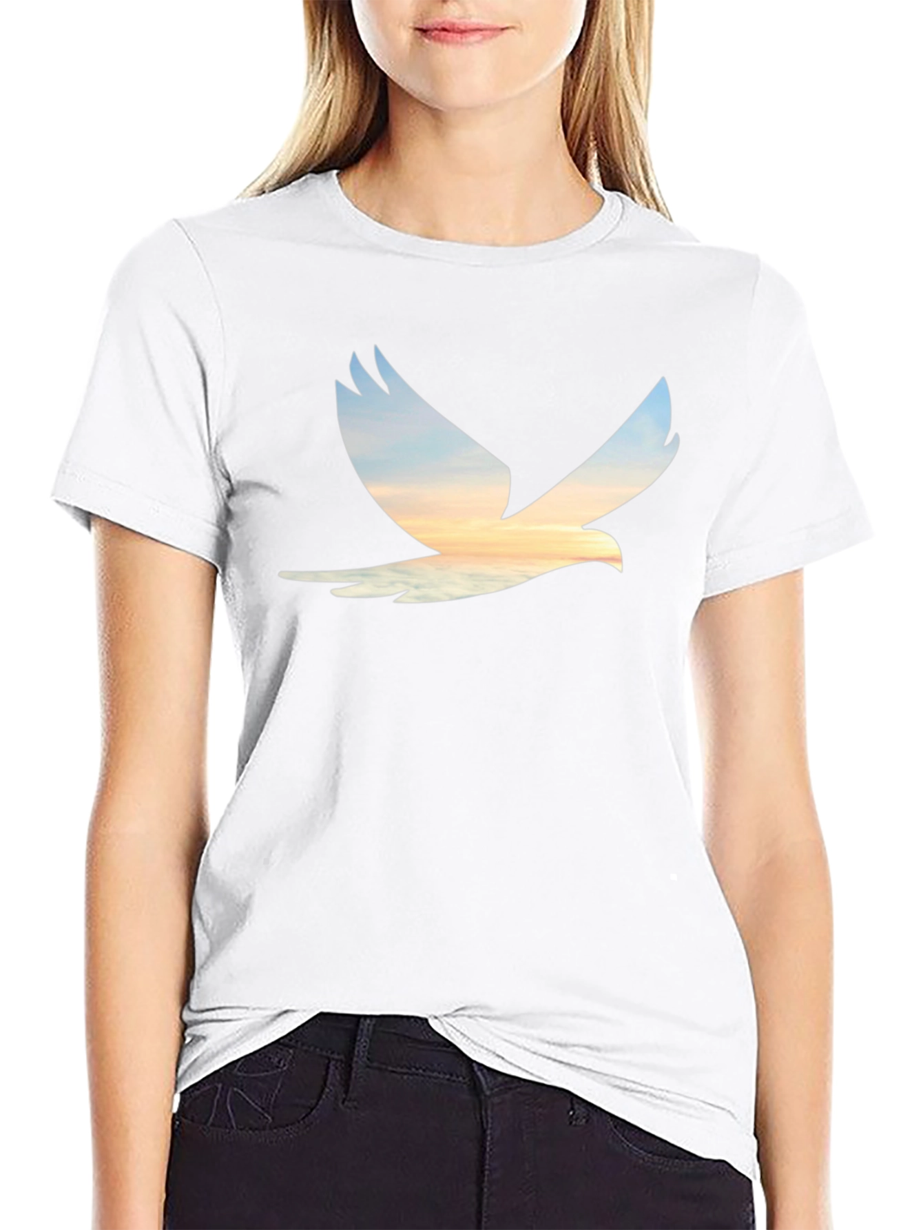 Sunset Bird Graphic Tee - Black Cotton T-Shirt