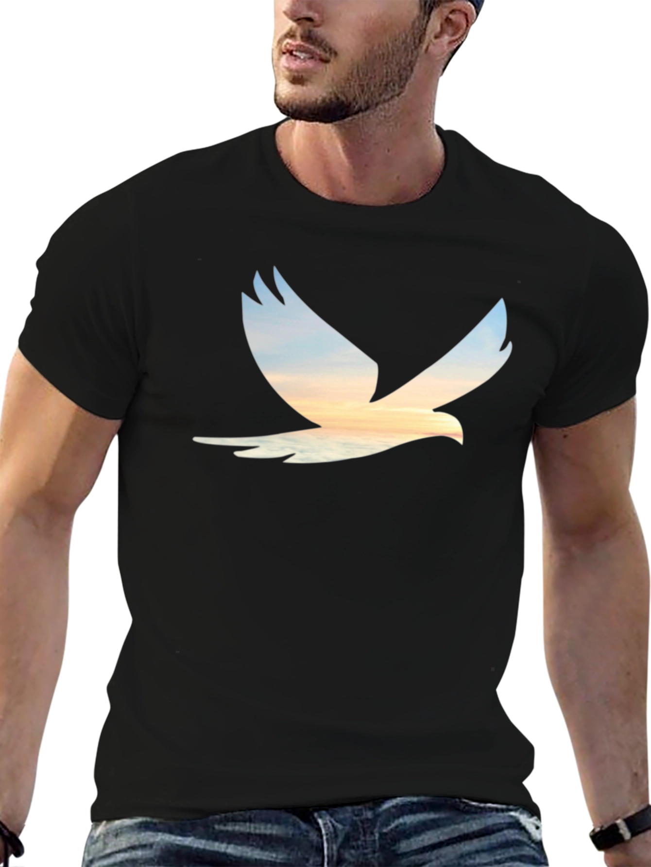 Sunset Bird Graphic Tee - Black Cotton T-Shirt