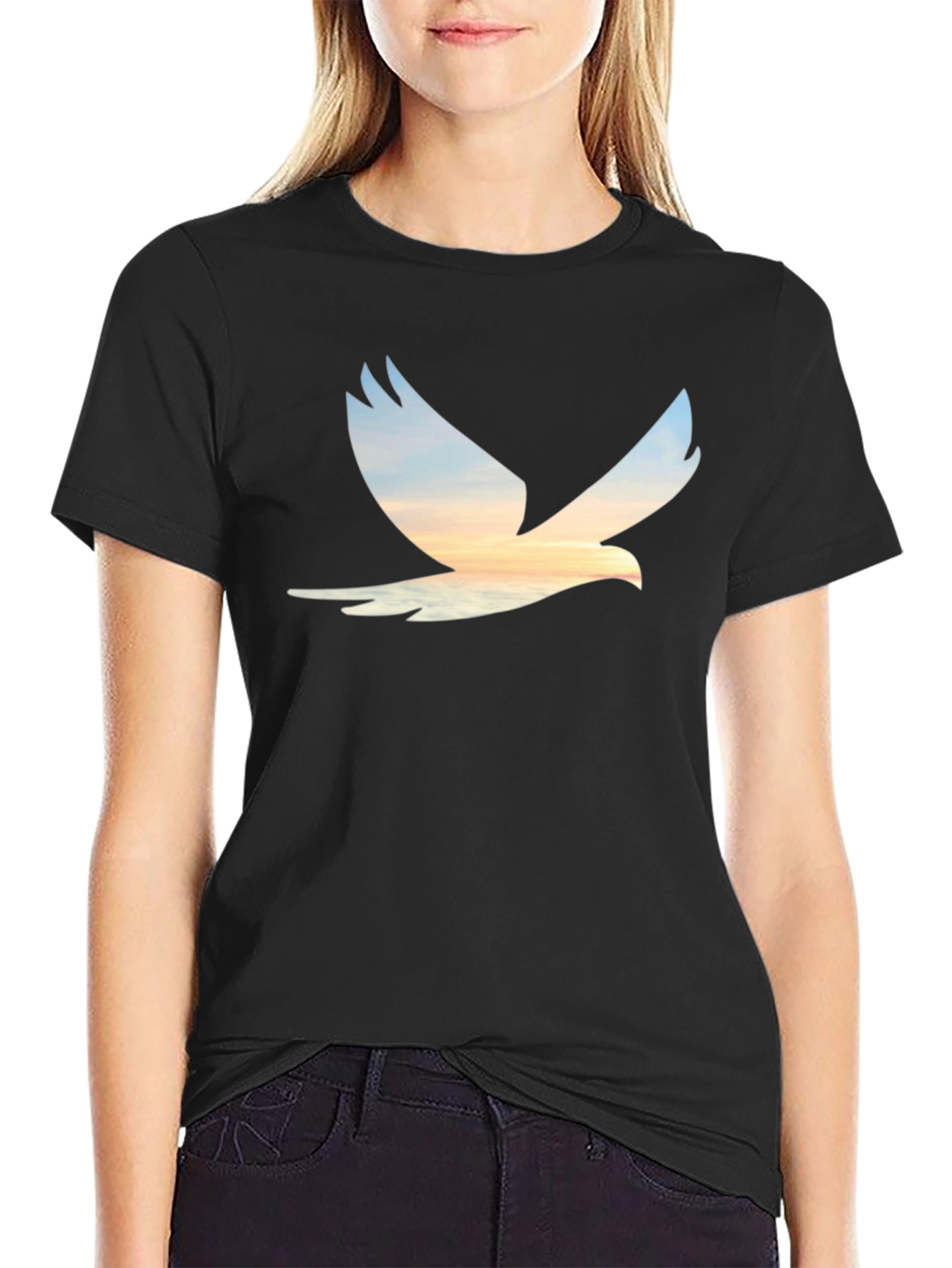 Sunset Bird Graphic Tee - Black Cotton T-Shirt