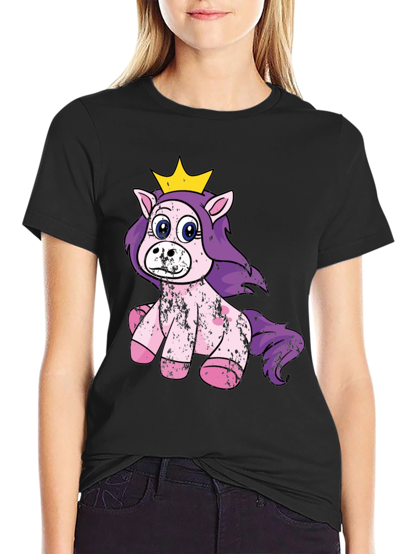 Cute Princess Unicorn Black T-Shirt