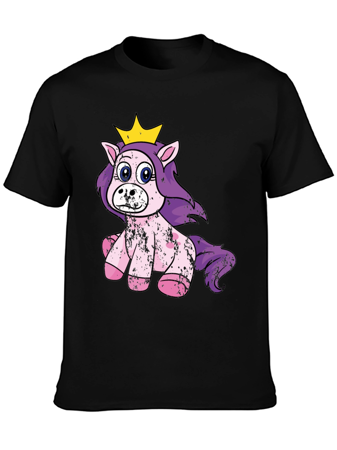 Cute Princess Unicorn Black T-Shirt