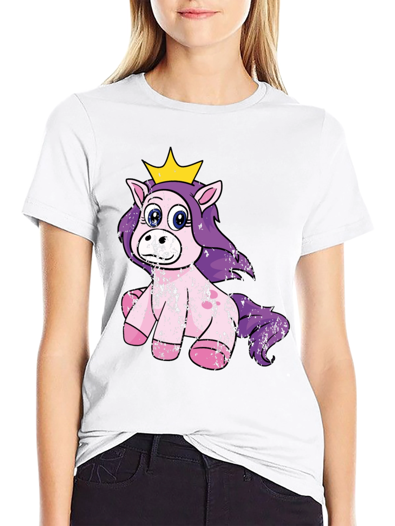 Cute Princess Unicorn Black T-Shirt