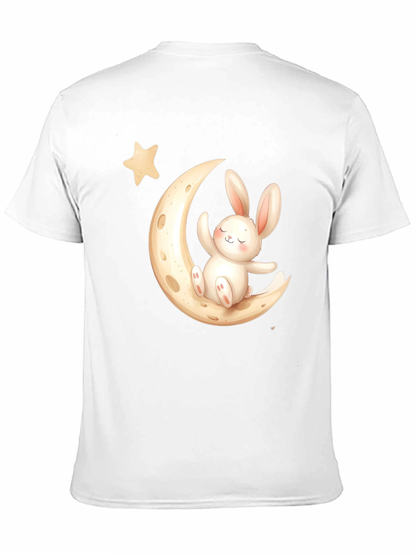 Cute Bunny on Moon Black T-Shirt
