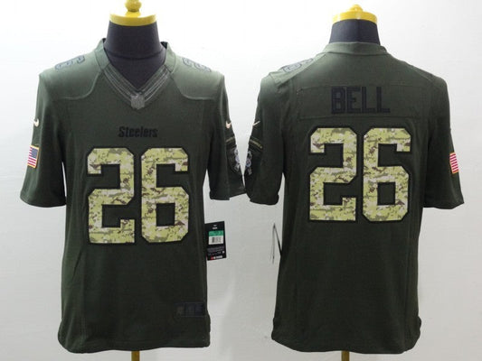 Men's Pittsburgh Steelers LeVeon Bell #26 Army Green Game Jerseys