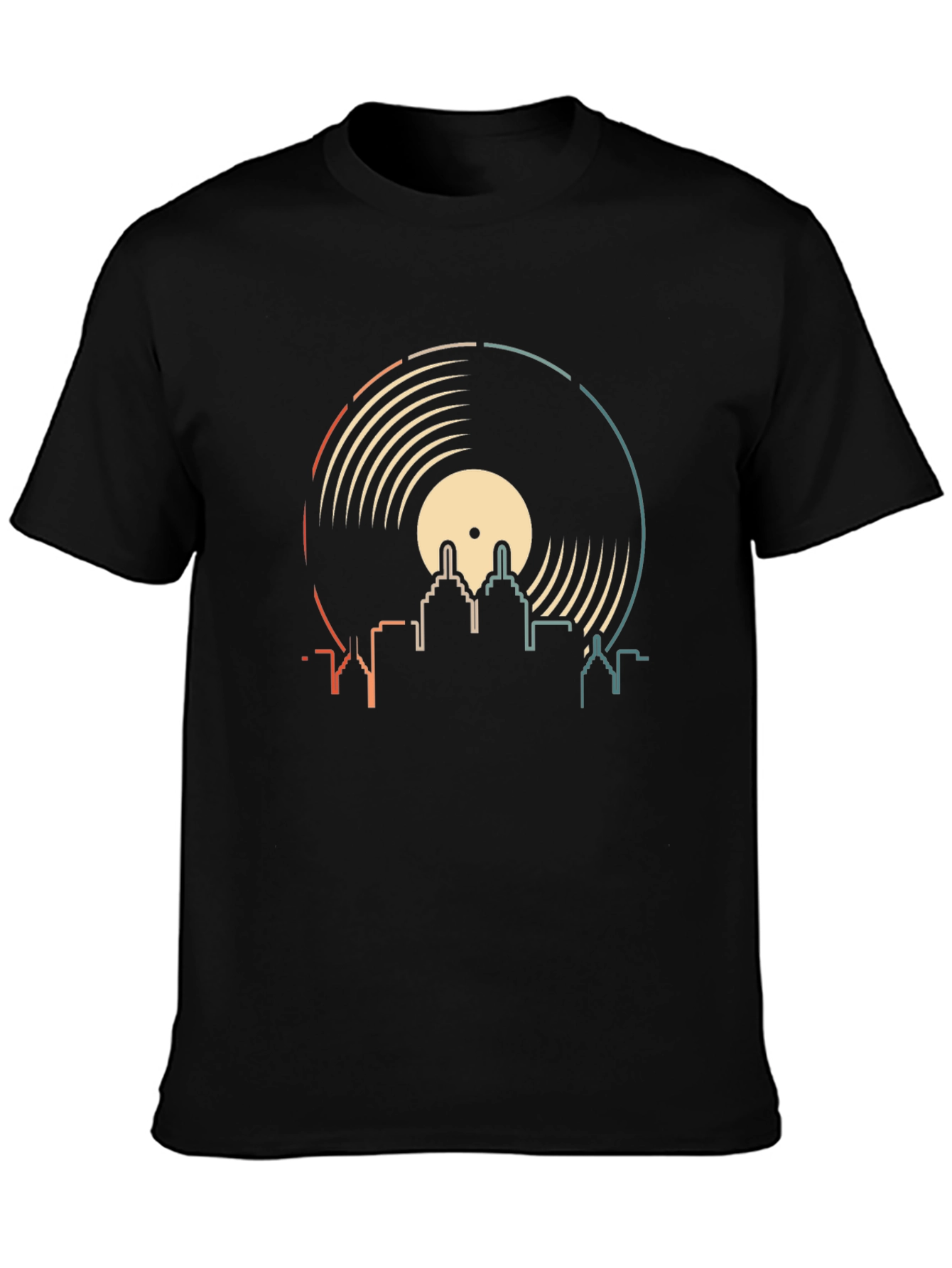 Retro Vinyl Record City Skyline T-Shirt